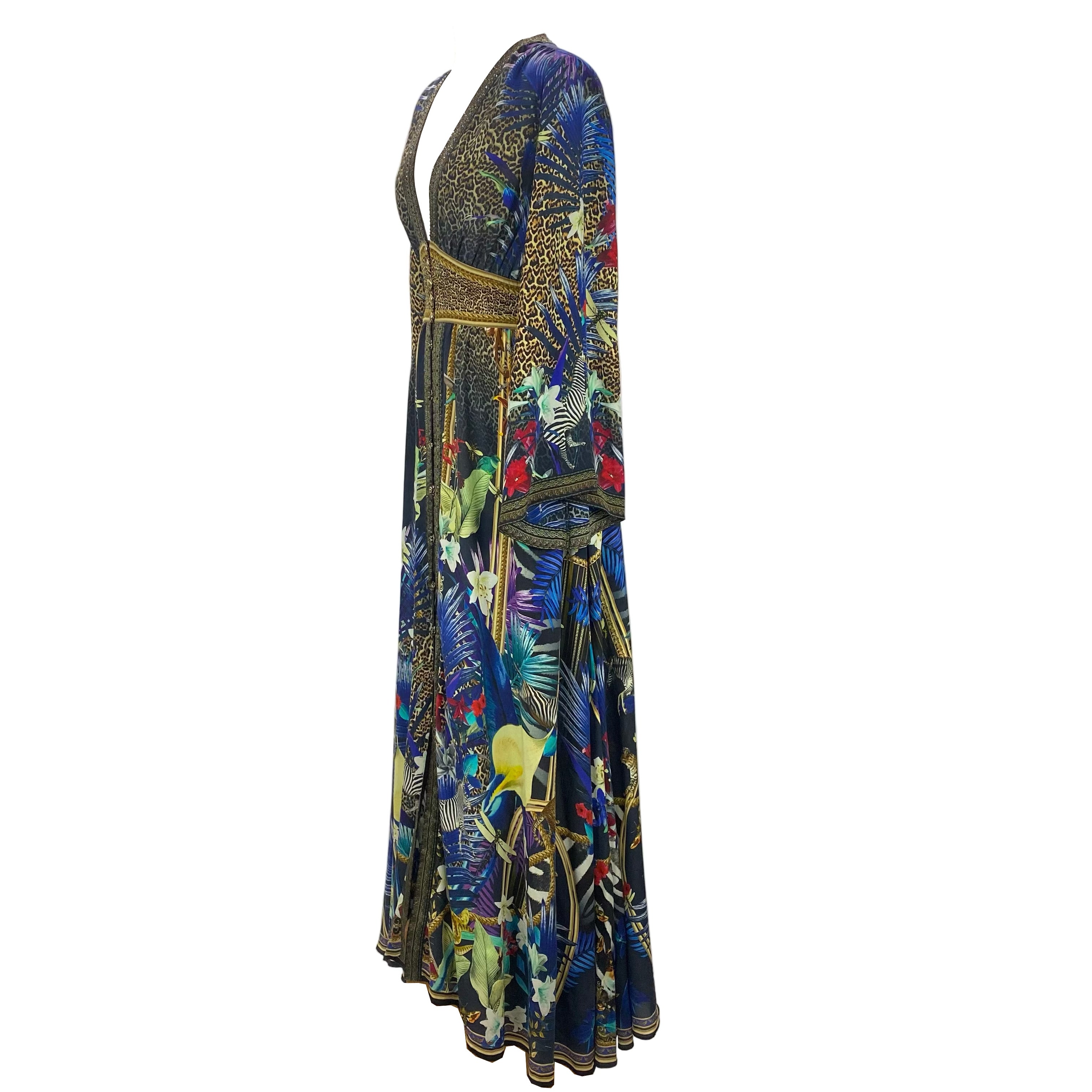 Camilla £878 Black Lily & Leopard Print Silk Maxi Dress XS