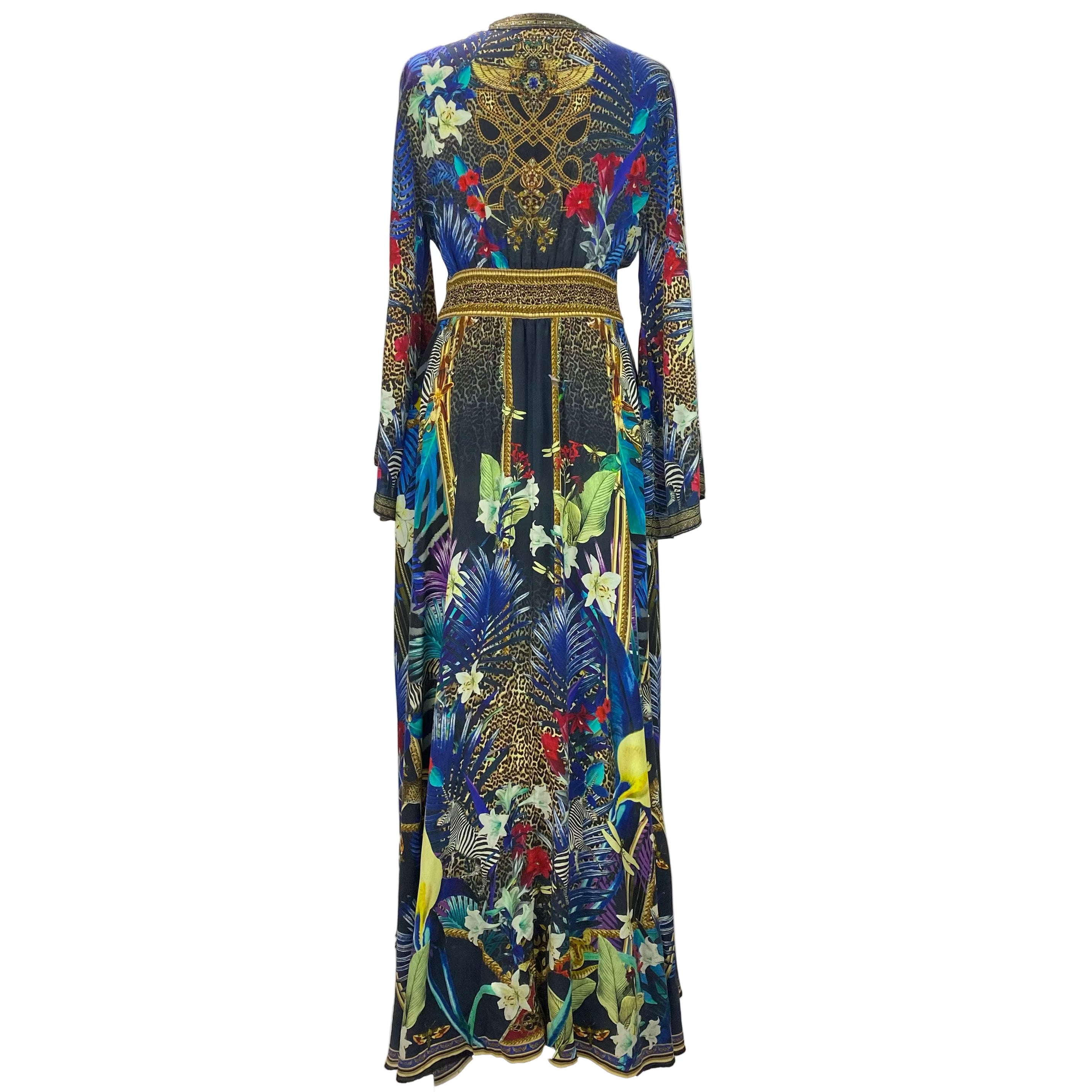 Camilla £878 Black Lily & Leopard Print Silk Maxi Dress XS