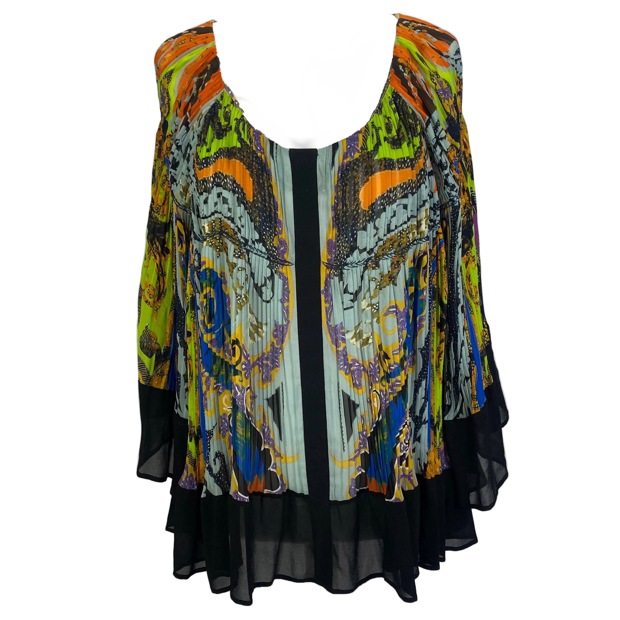 Etro Black & Brights Pleat Silk Chiffon Top M/L/XL