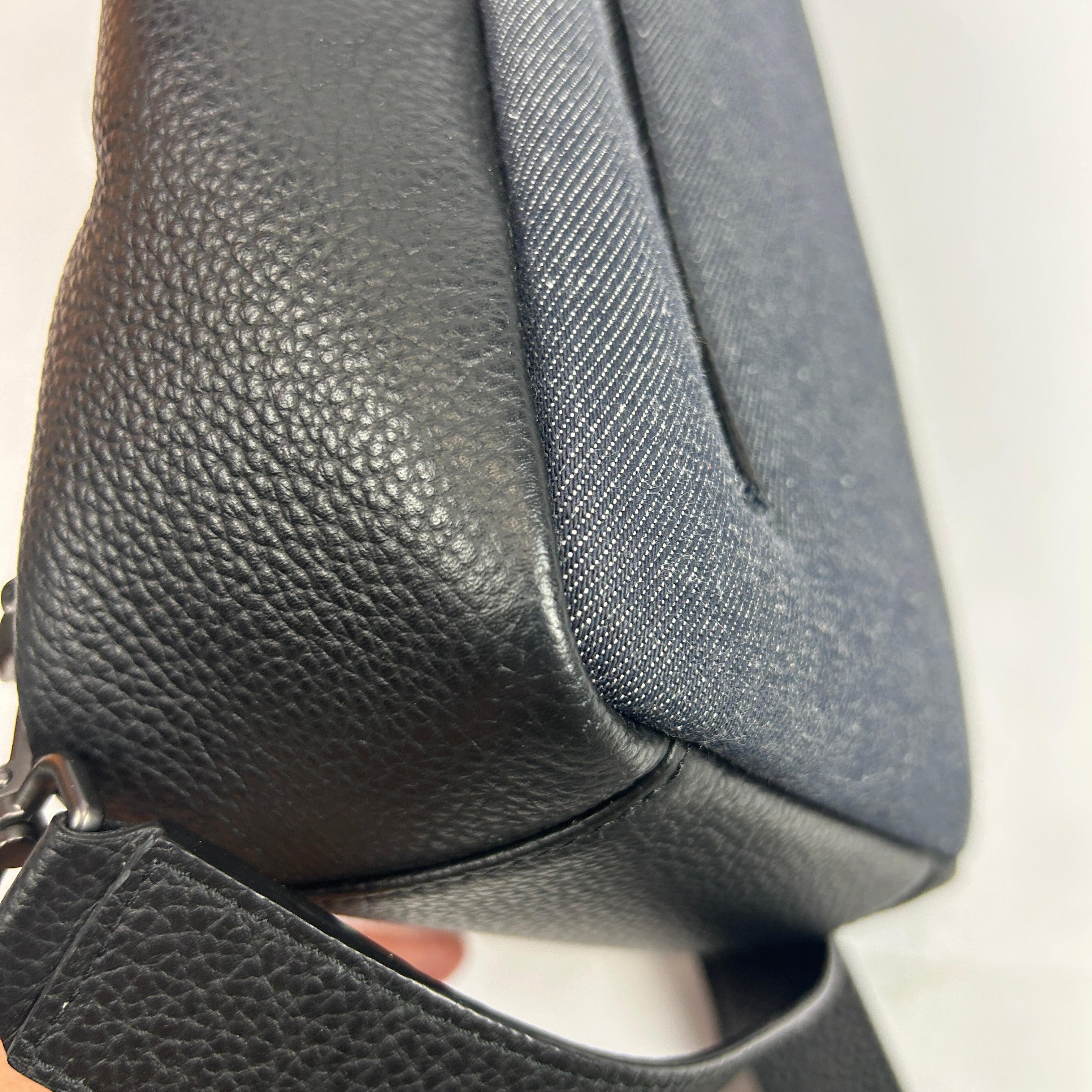 Serapian Milano £750 Dark Indigo Denim & Black Leather Sling Backpack