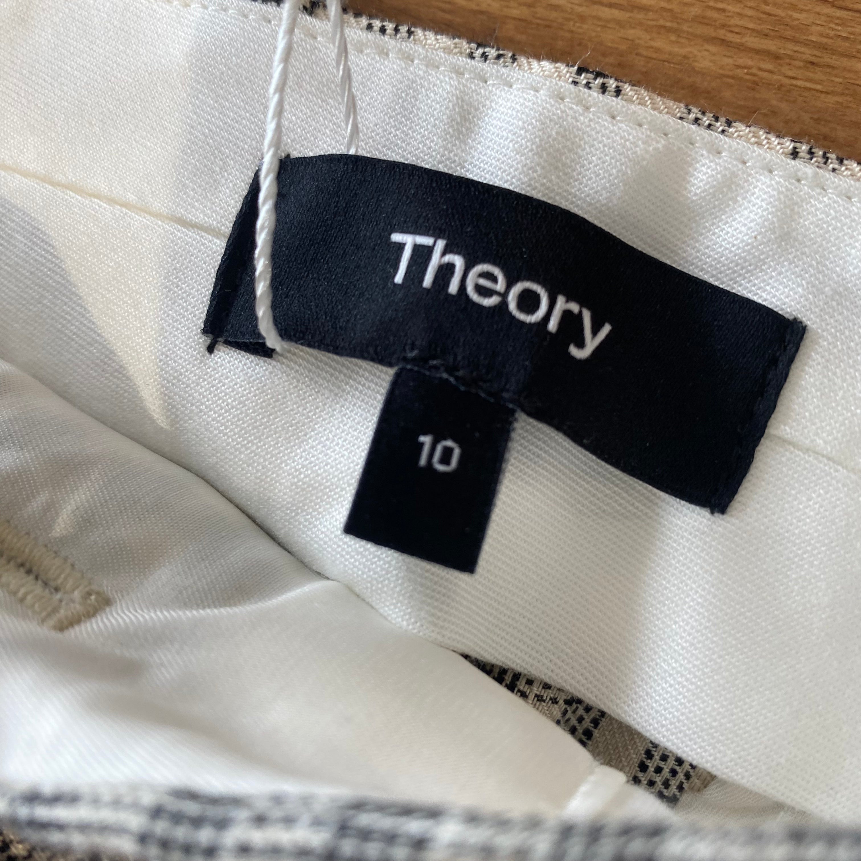 Theory New £325 Black & Cream Check Trousers L