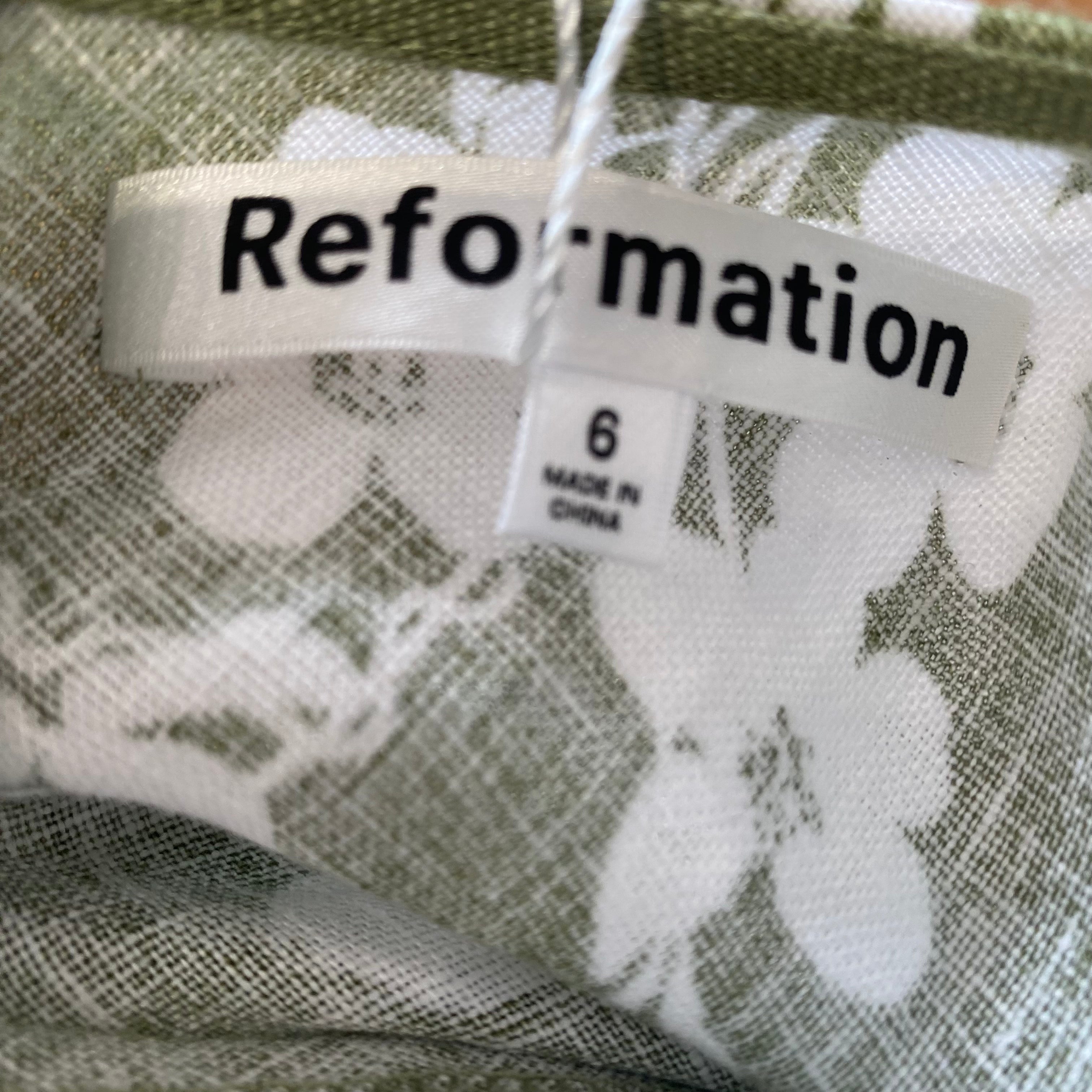 Reformation New £298 Green & Ivory Floral Linen Maxi Dress S