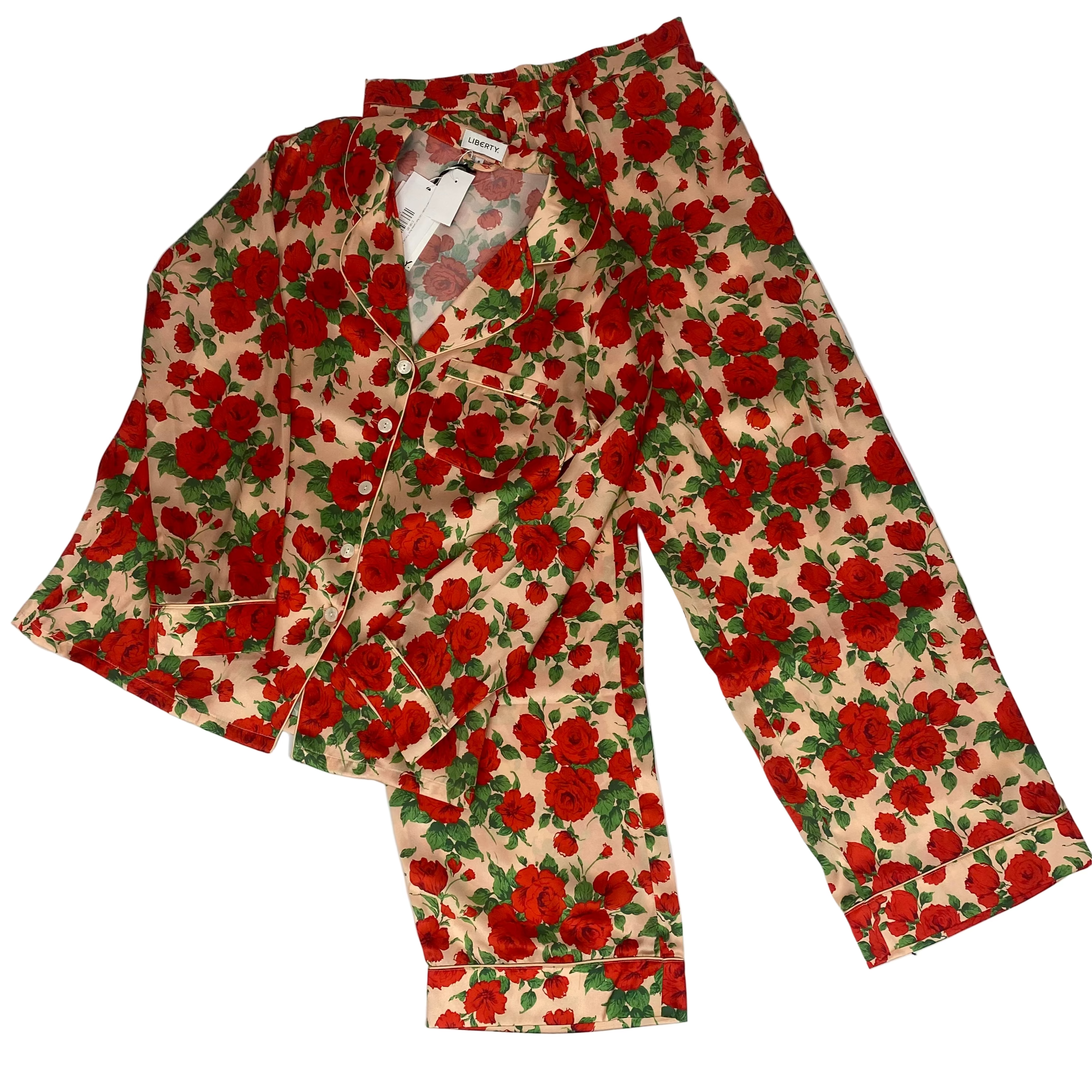 Liberty London £425 Red Carleen Rose Print Silk Pyjama Set S