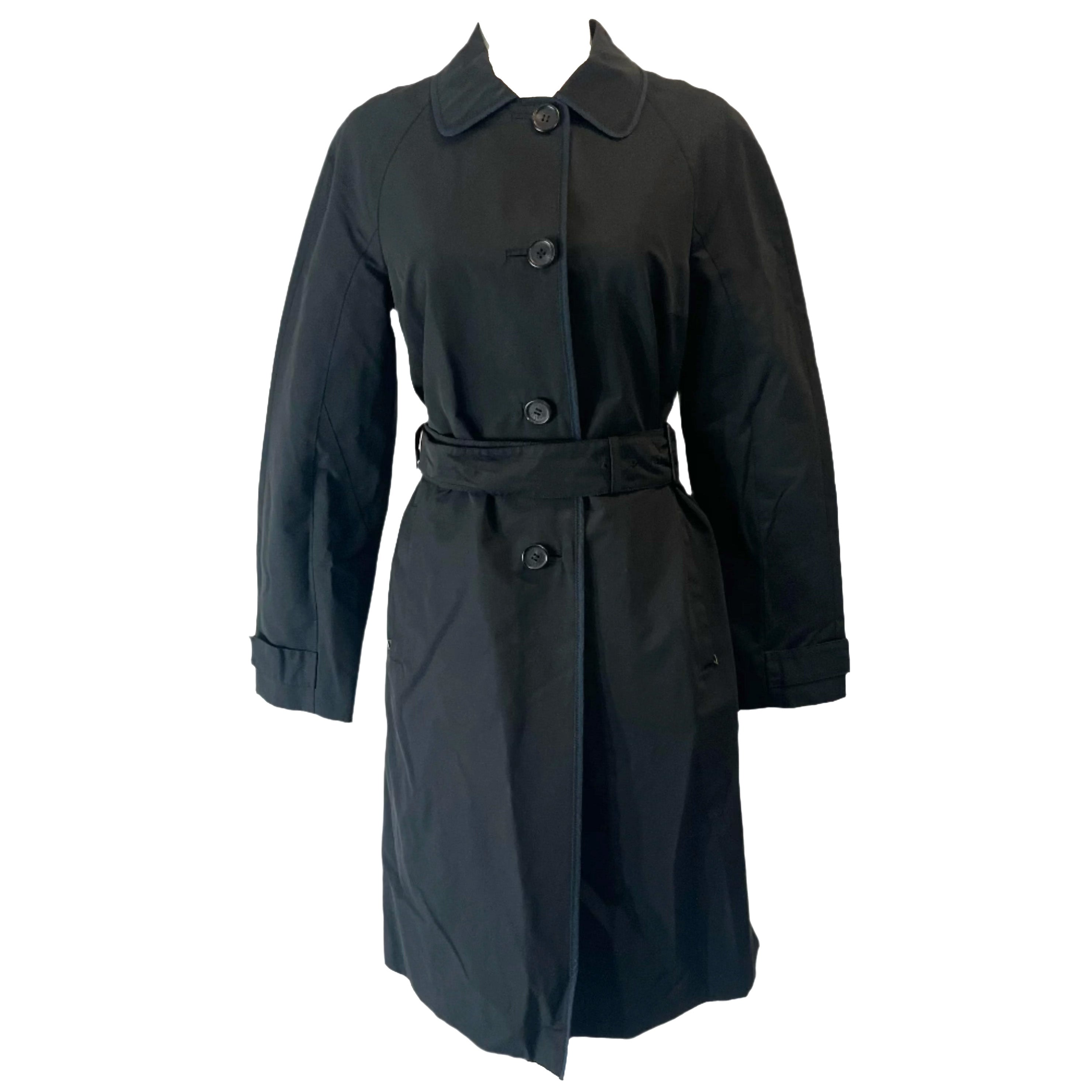 Prada Black Polycotton Belted Coat S