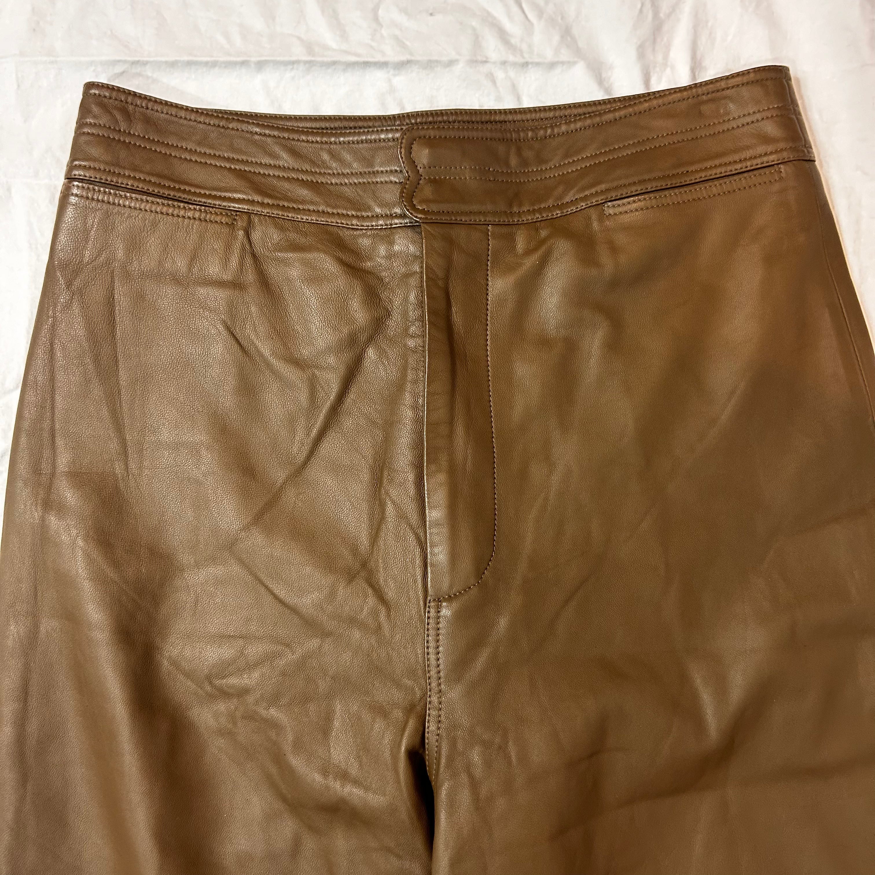 Apiece Apart Brand New £950 Olive Leather Wide Leg Pants XL