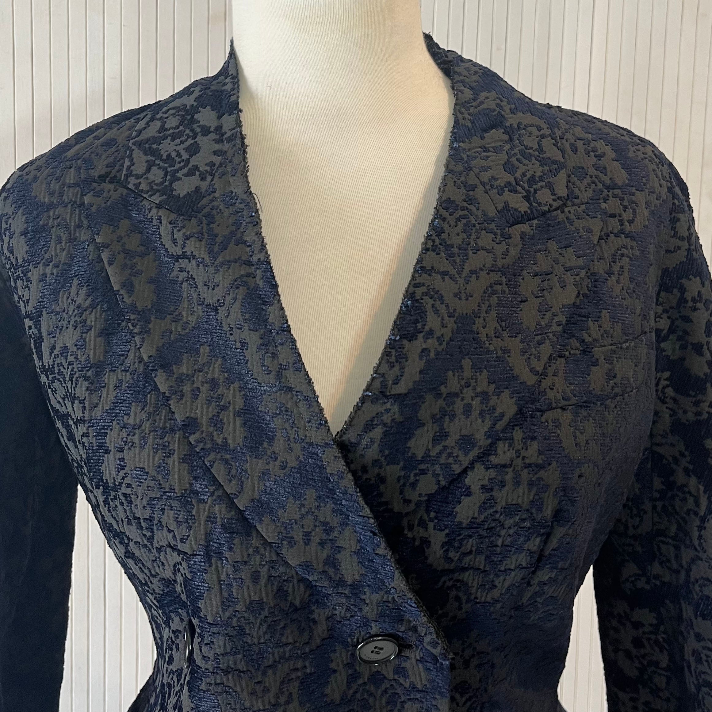 Givenchy £3500 Black & Navy Flocked Frock Coat S