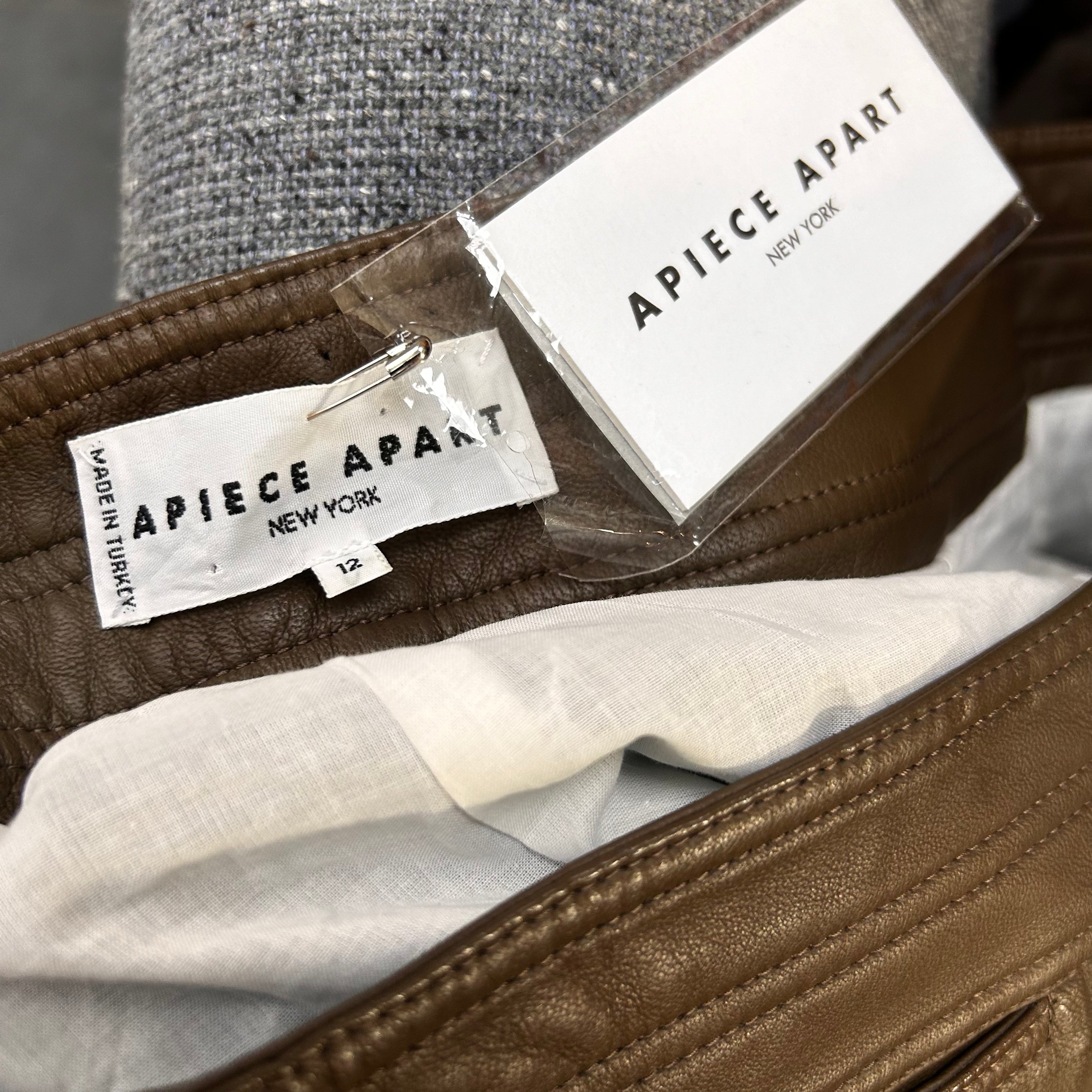 Apiece Apart Brand New £950 Olive Leather Wide Leg Pants XL