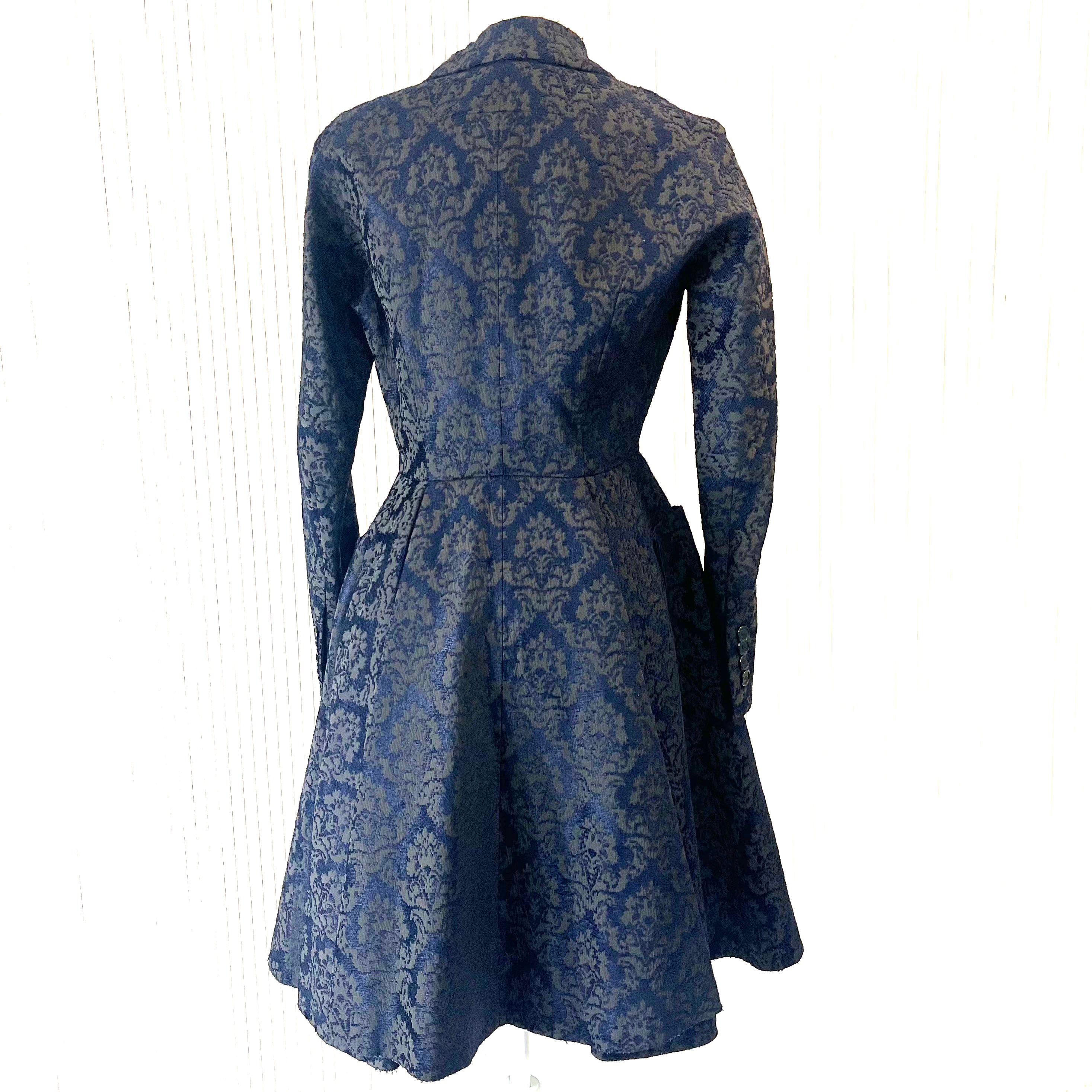 Givenchy £3500 Black & Navy Flocked Frock Coat S