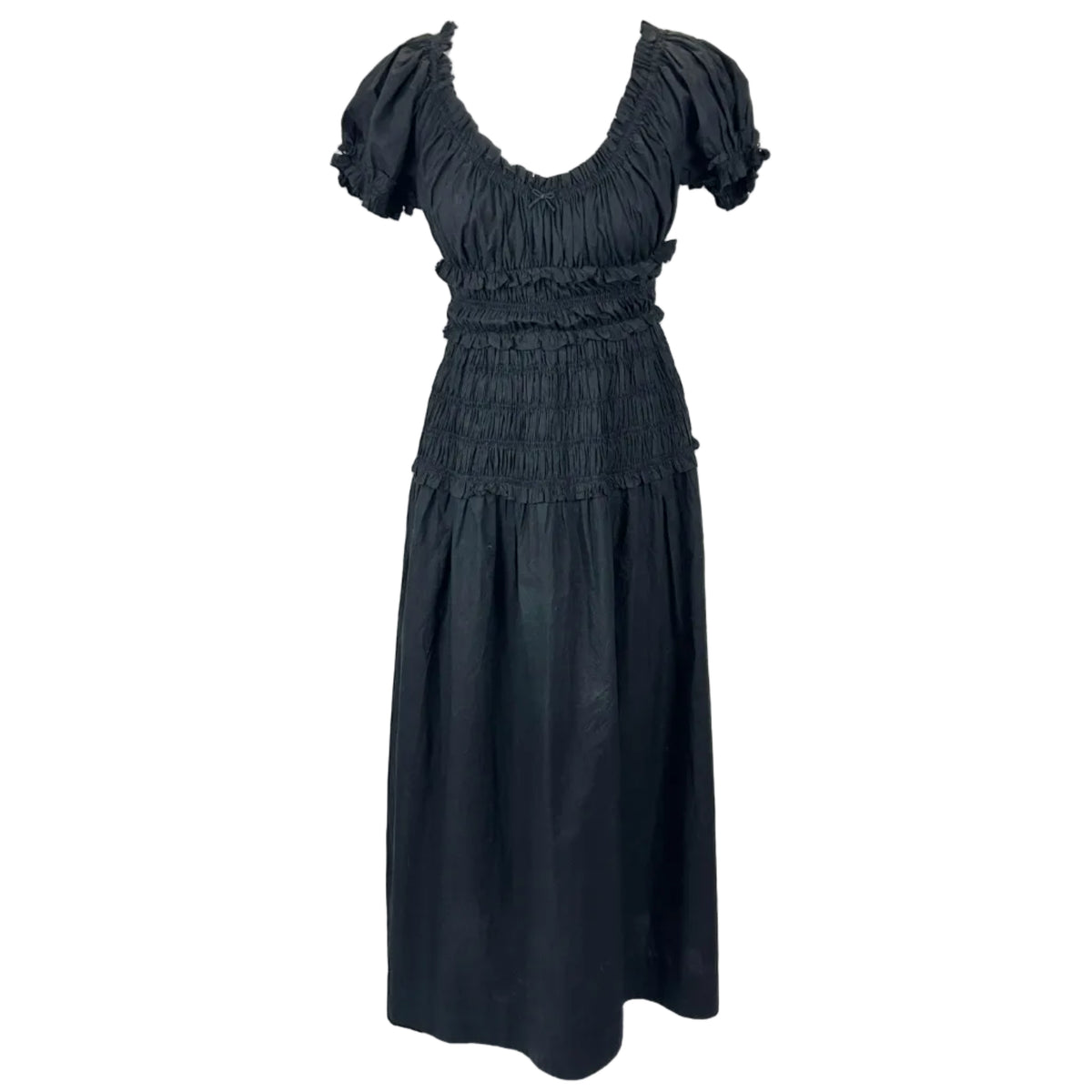 Doen £270 Black Cotton Shirred Waist Quinn Dress XS