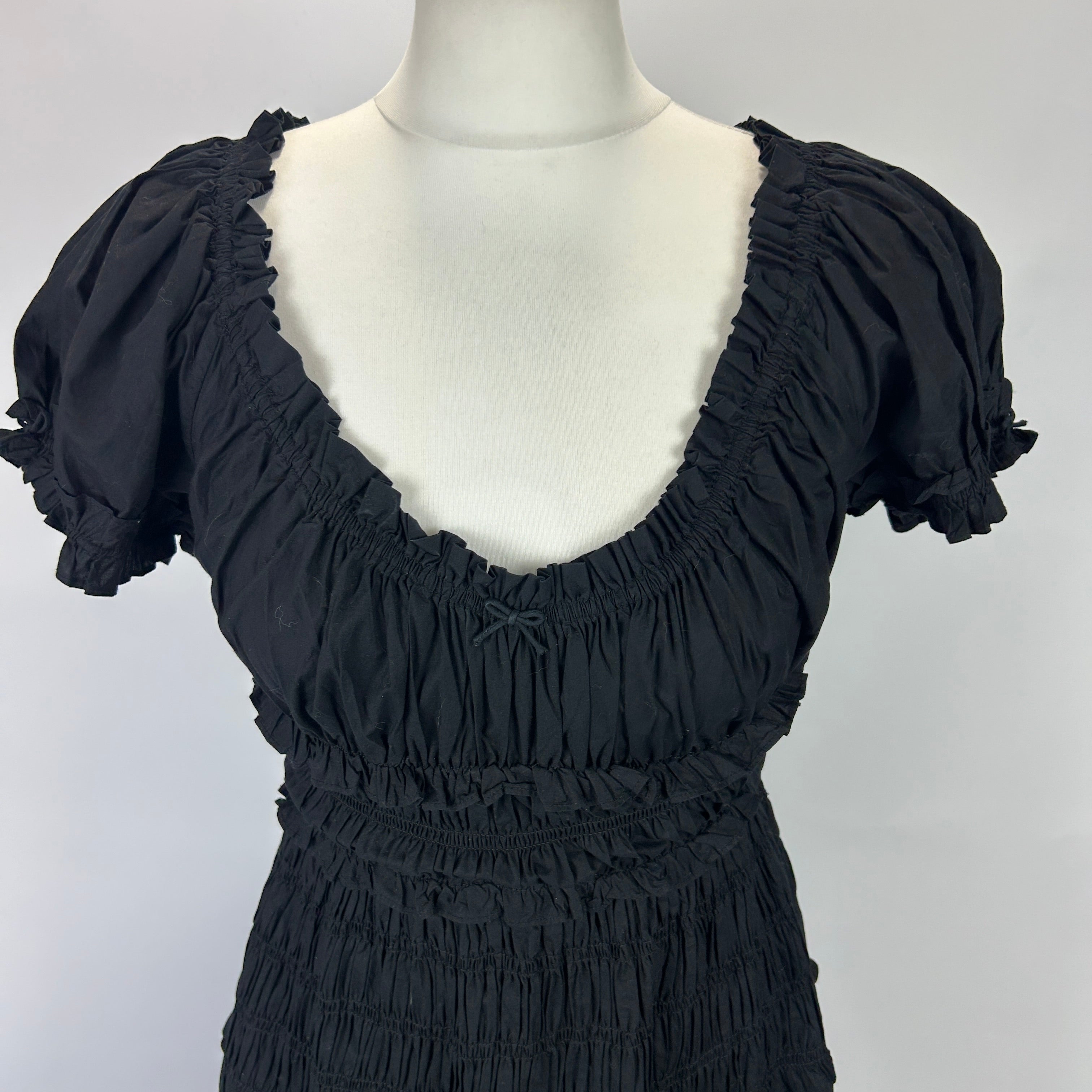 Doen £270 Black Cotton Shirred Waist Quinn Dress XS