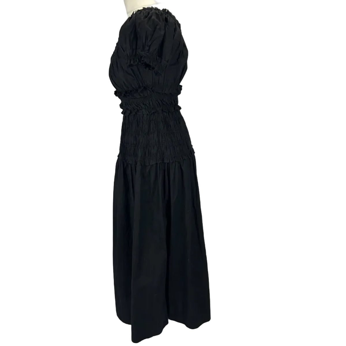 Doen £270 Black Cotton Shirred Waist Quinn Dress XS