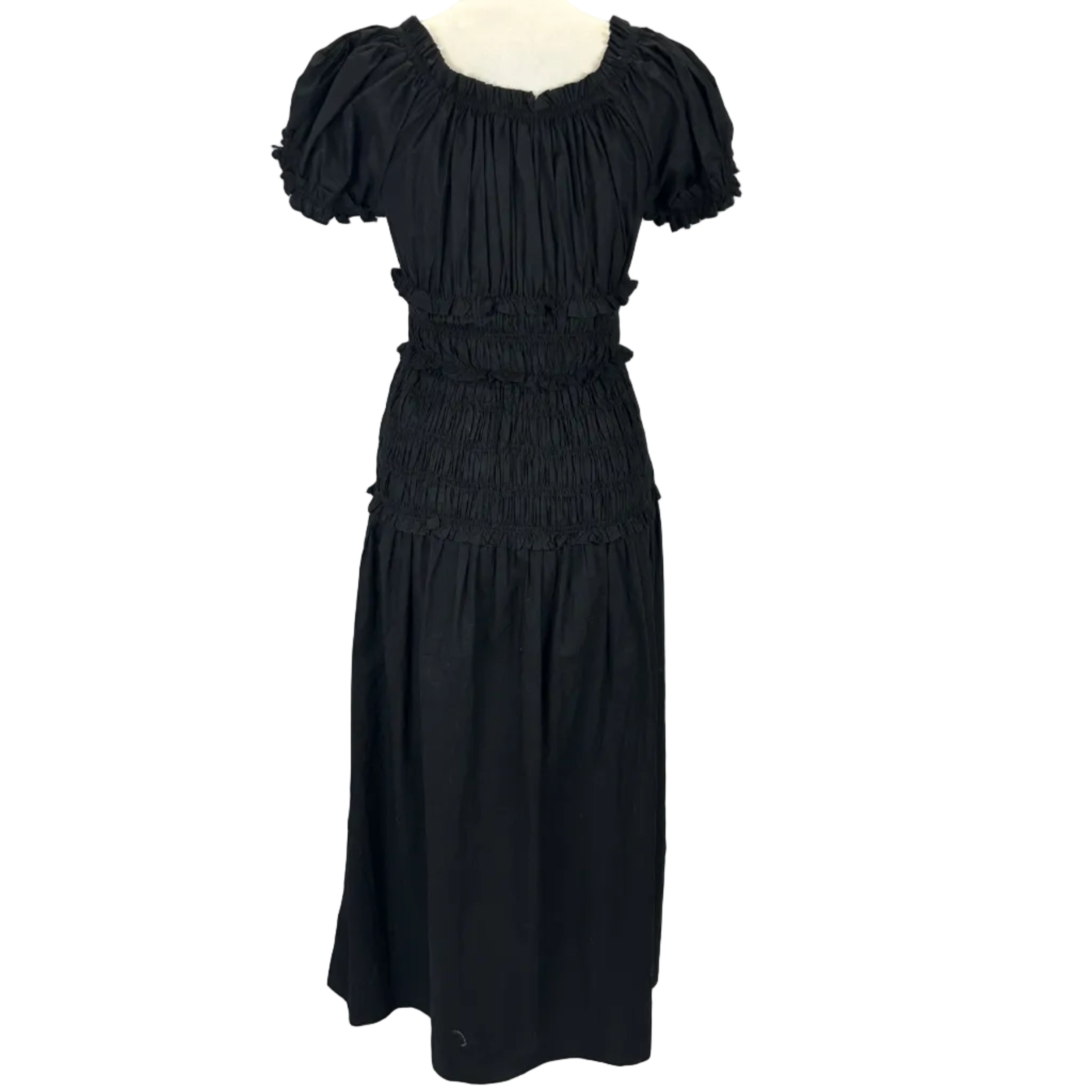 Doen £270 Black Cotton Shirred Waist Quinn Dress XS