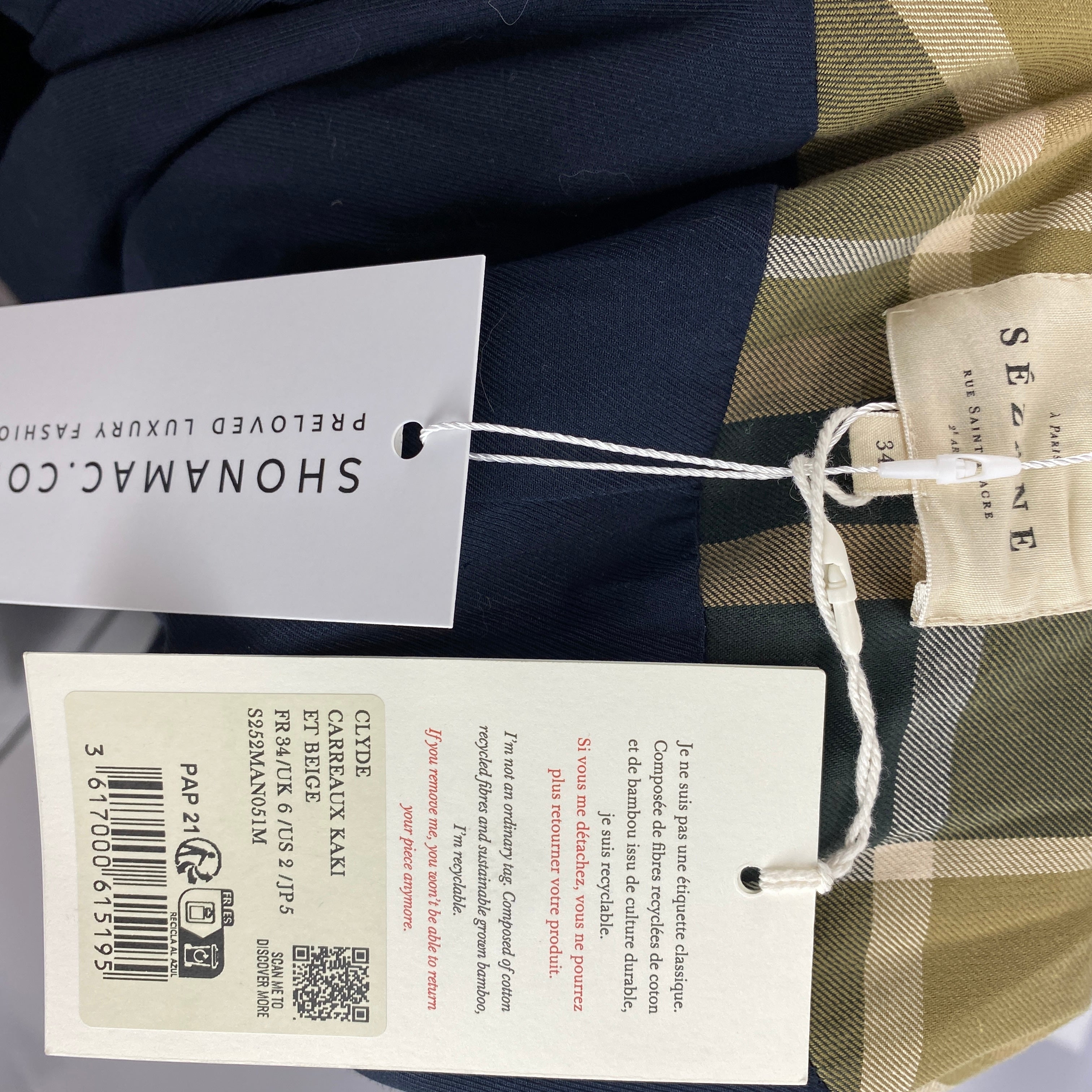 Sezane New £275 Moss & Beige Check Clyde Coat XXS-S