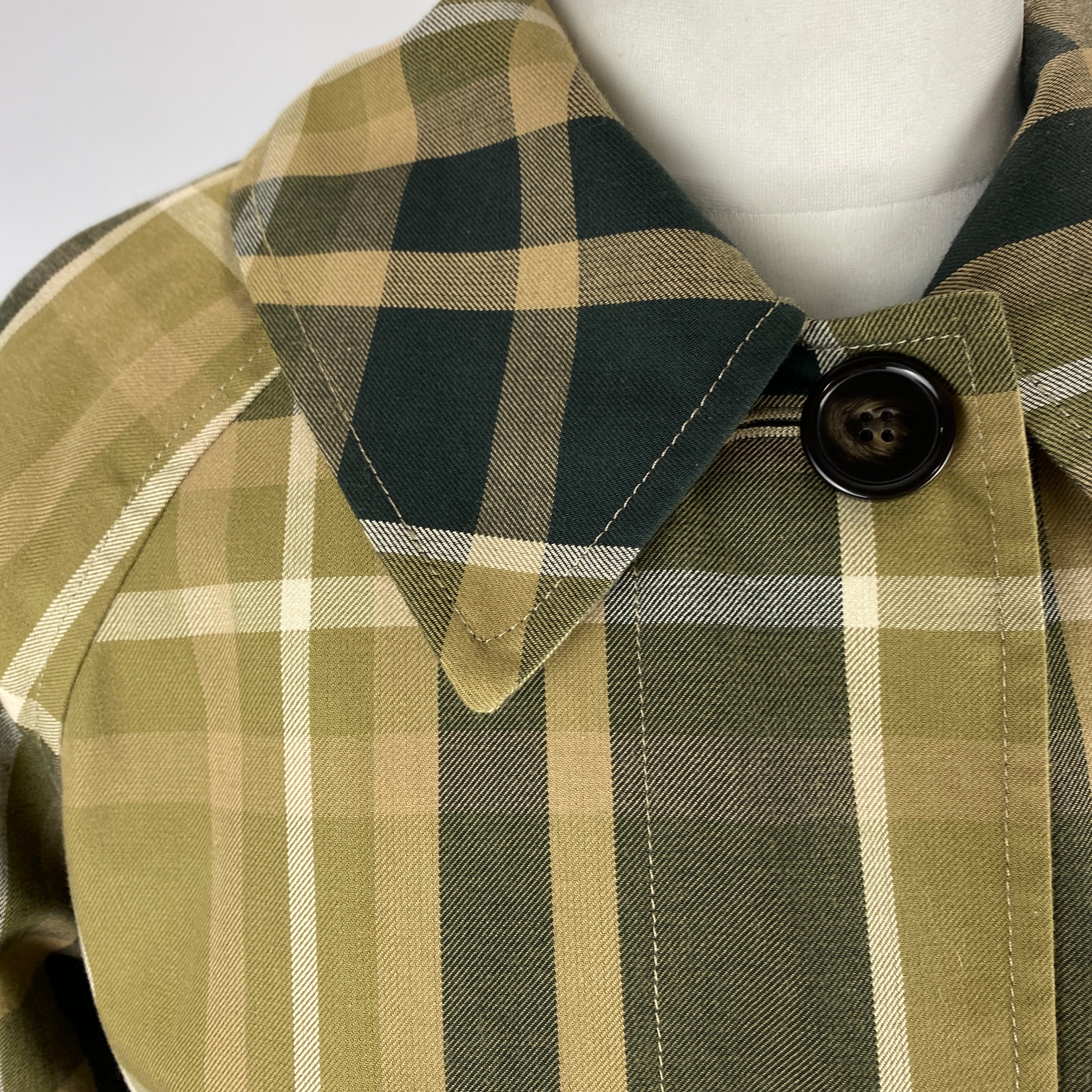 Sezane New £275 Moss & Beige Check Clyde Coat XXS-S