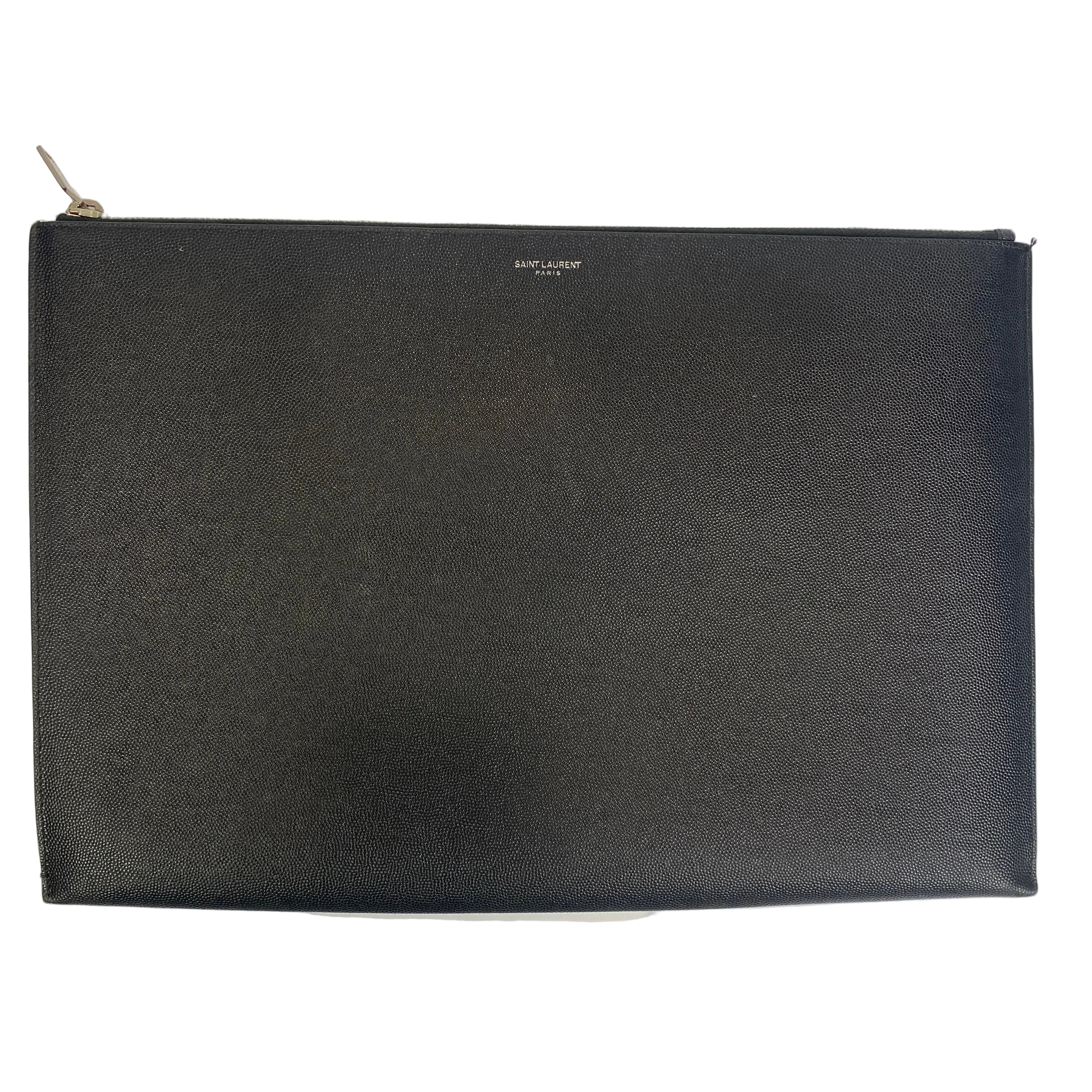 Saint Laurent Black Grain De Poudre Large Folio/Laptop Case