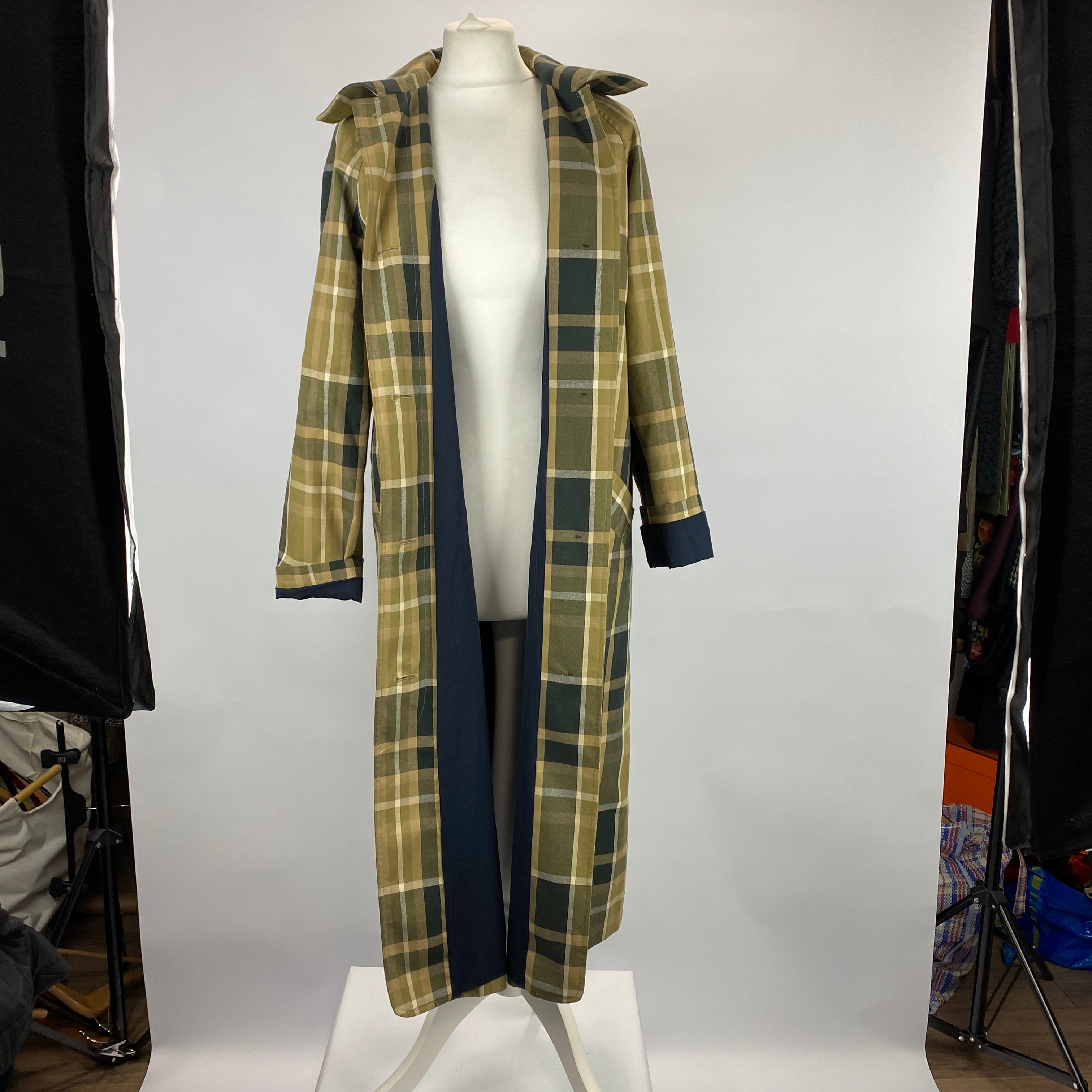 Sezane New £275 Moss & Beige Check Clyde Coat XXS-S