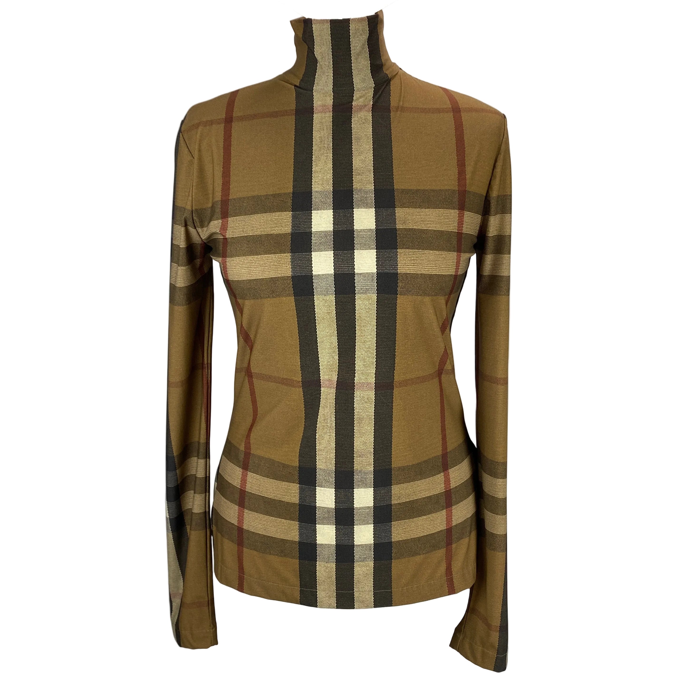 Burberry New Camel Nova Check Turtleneck Top M