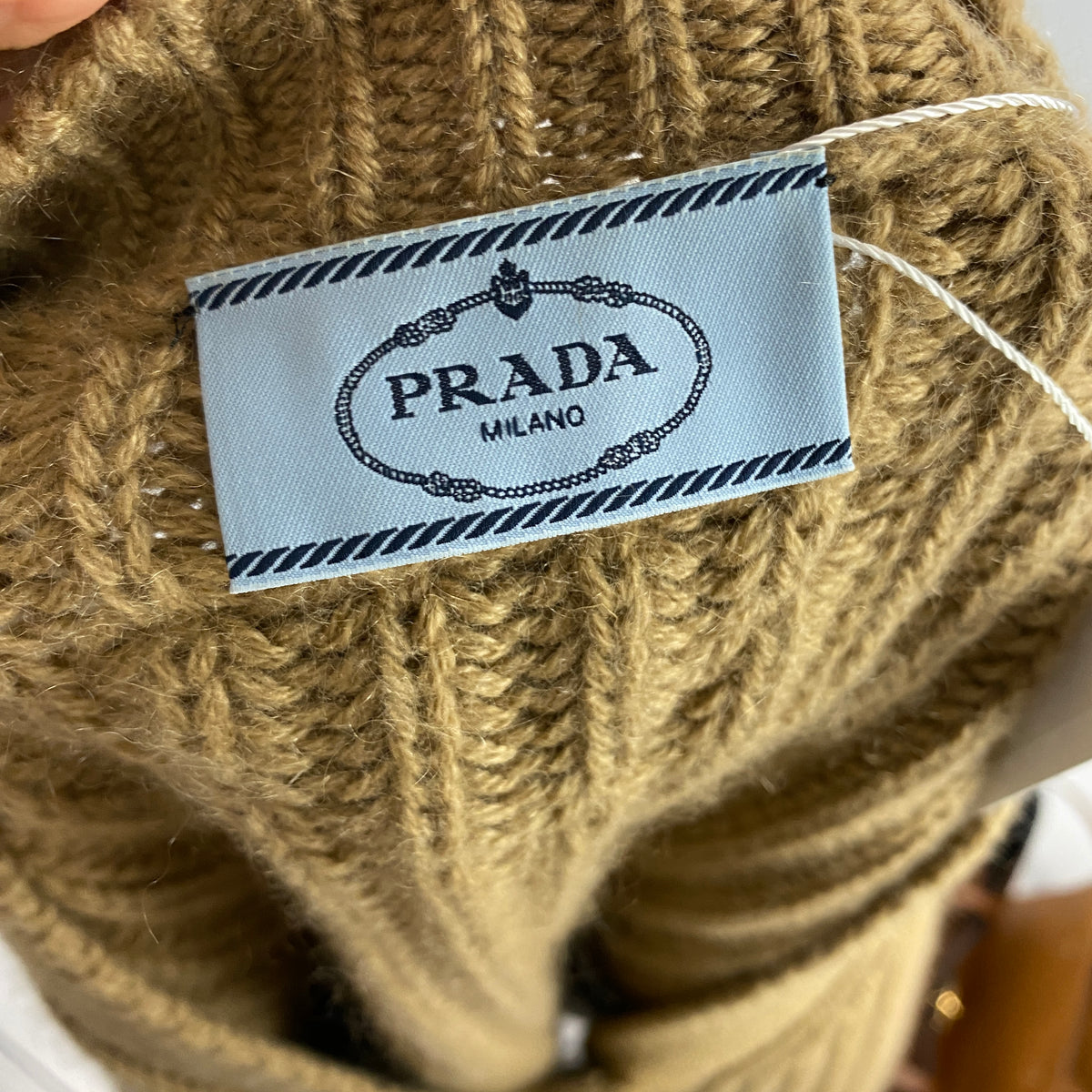Prada Camel Super Chunky Rib Knit Cashgora Cardigan XS-M