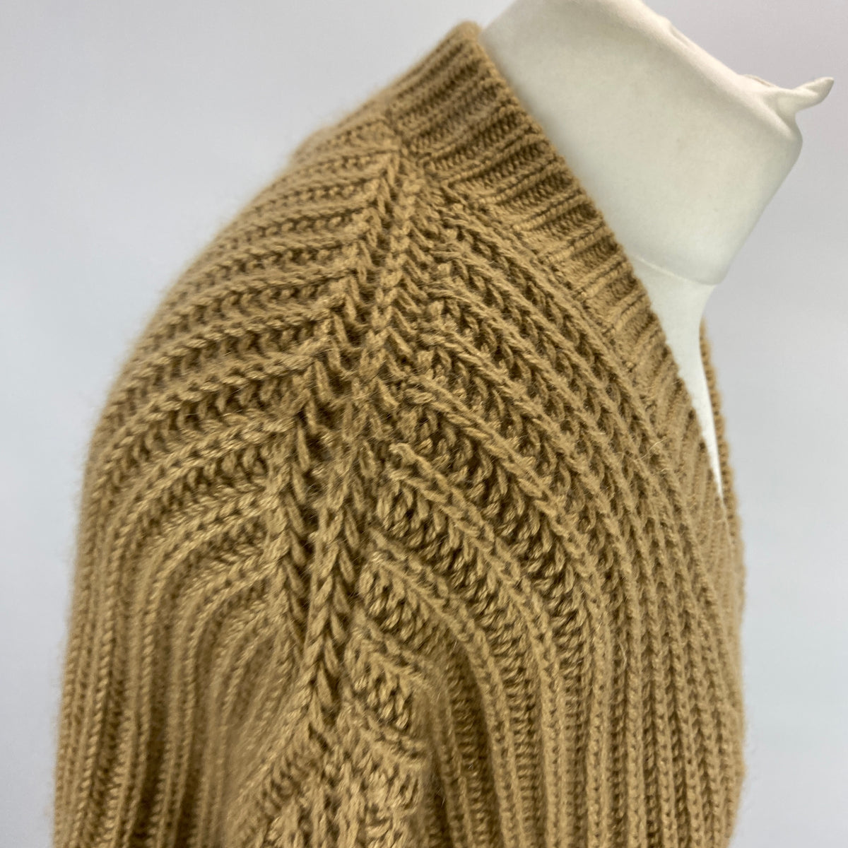 Prada Camel Super Chunky Rib Knit Cashgora Cardigan XS-M