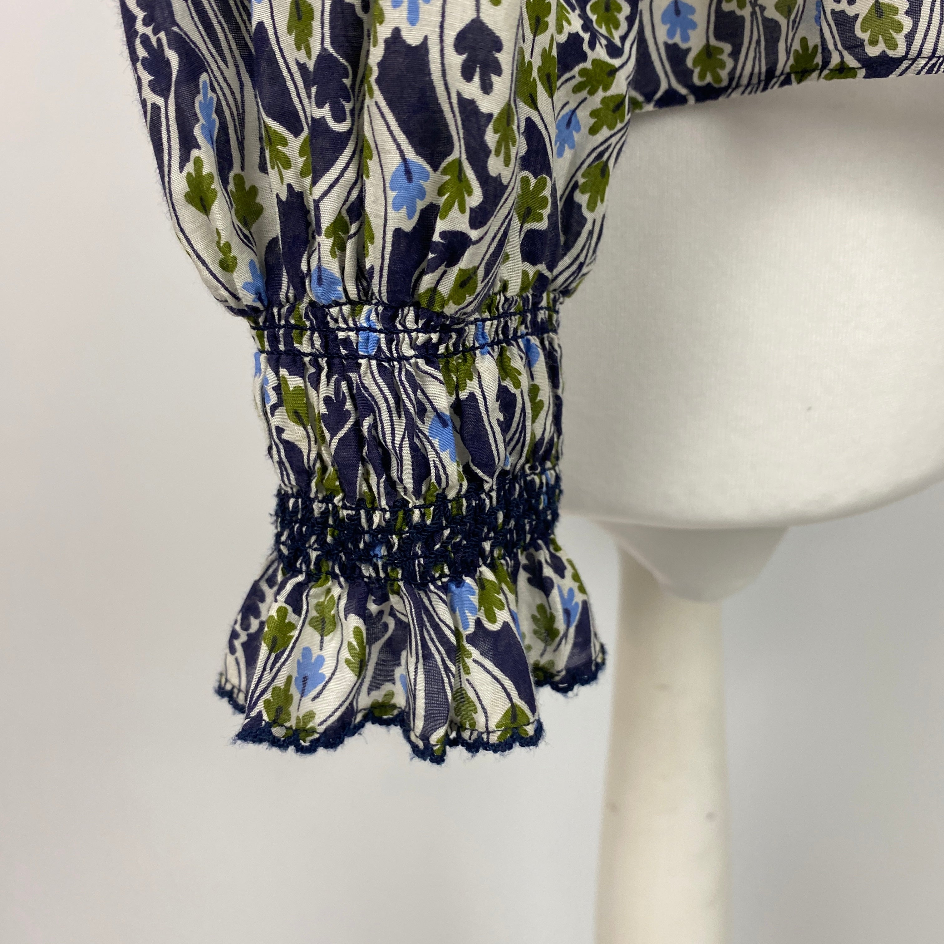 Me&Em Navy & White Leaf Print Silk & Cotton Blouse XS