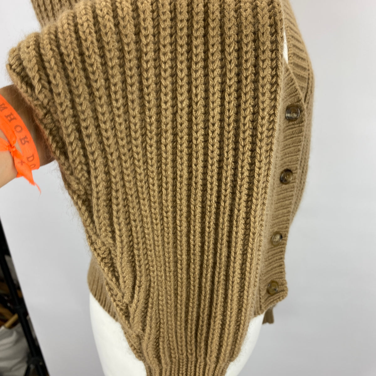 Prada Camel Super Chunky Rib Knit Cashgora Cardigan XS-M