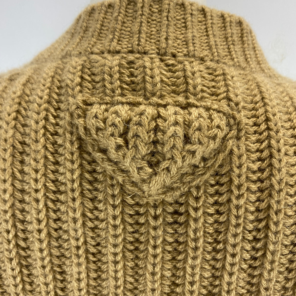 Prada Camel Super Chunky Rib Knit Cashgora Cardigan XS-M