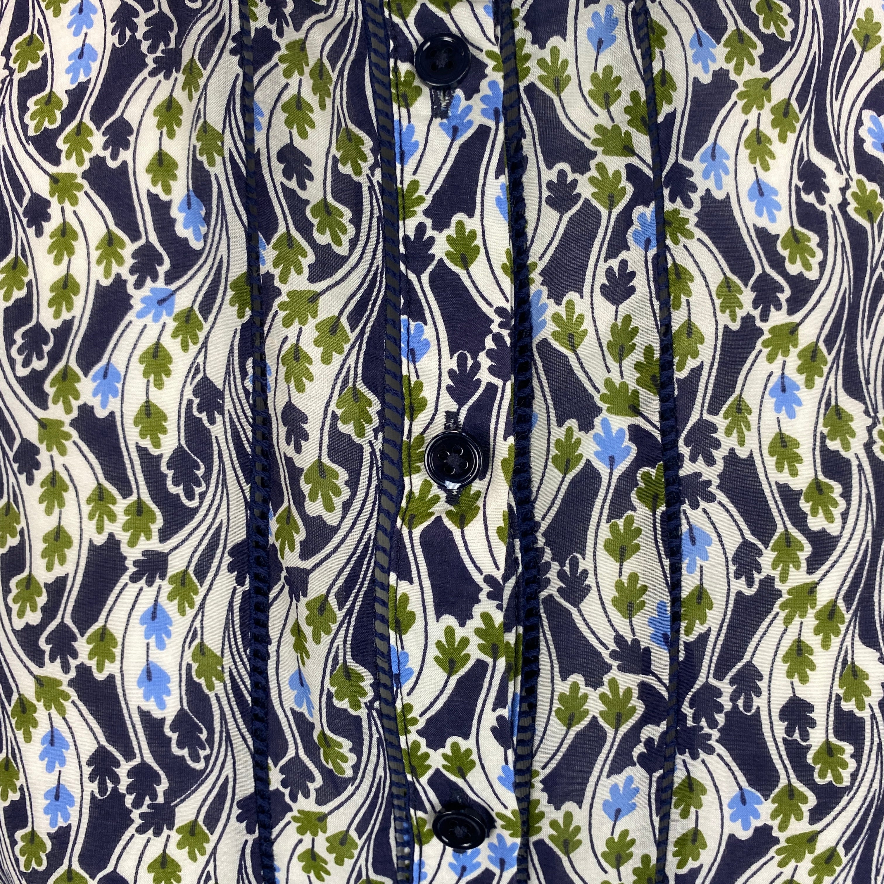 Me&Em Navy & White Leaf Print Silk & Cotton Blouse XS