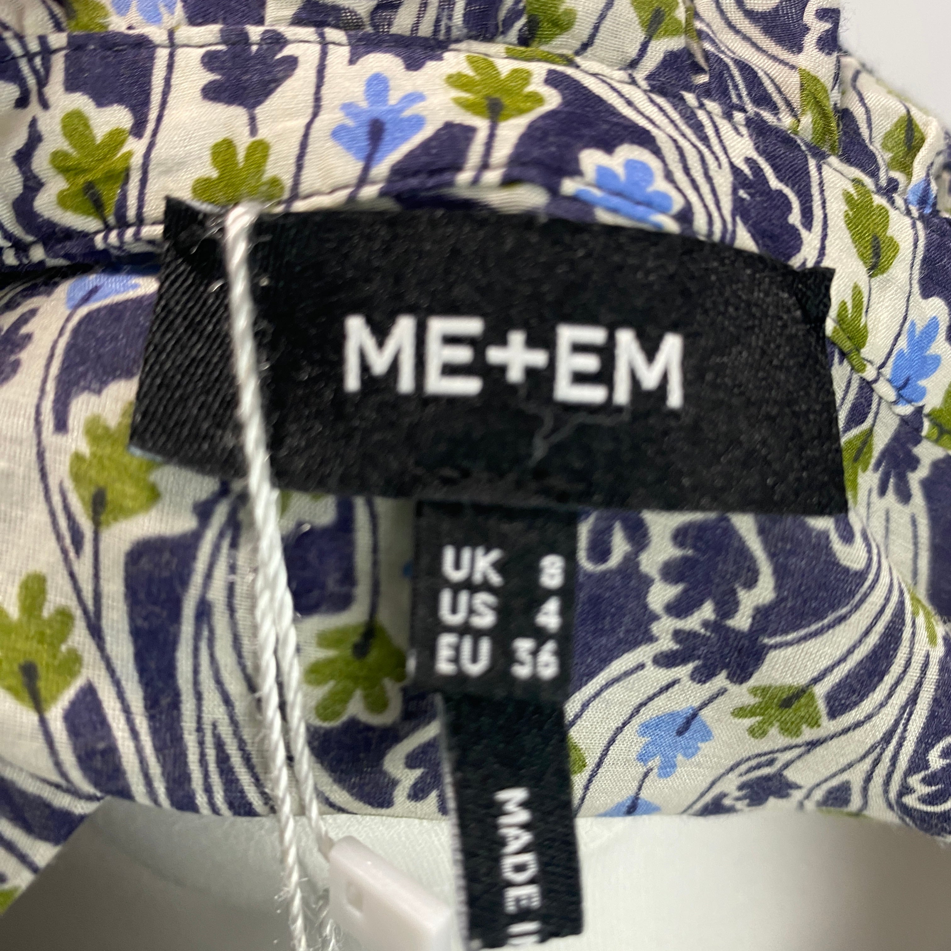 Me&Em Navy & White Leaf Print Silk & Cotton Blouse XS