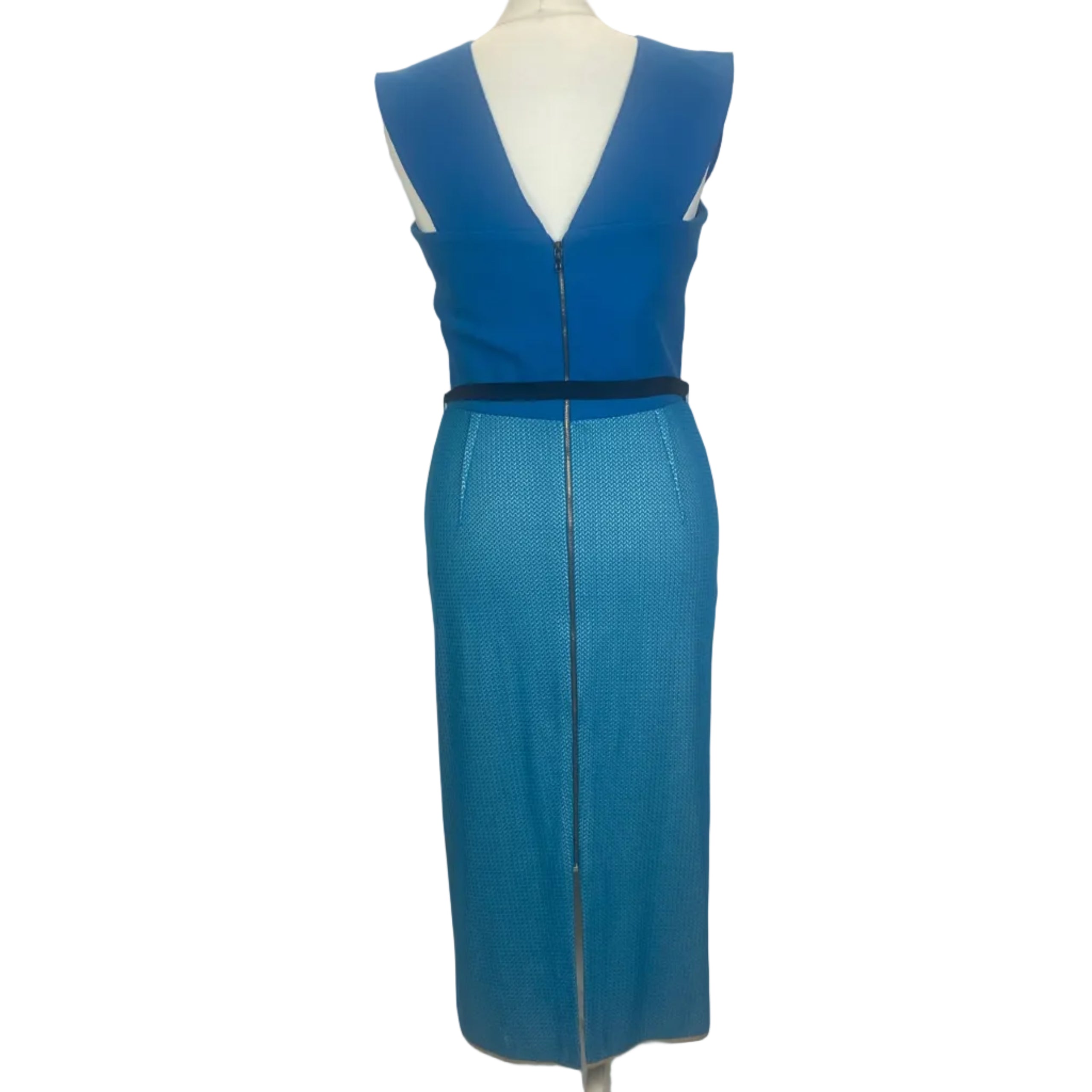 Roland Mouret Sky Blue Textured Wool Crepe Origami Shift Dress M