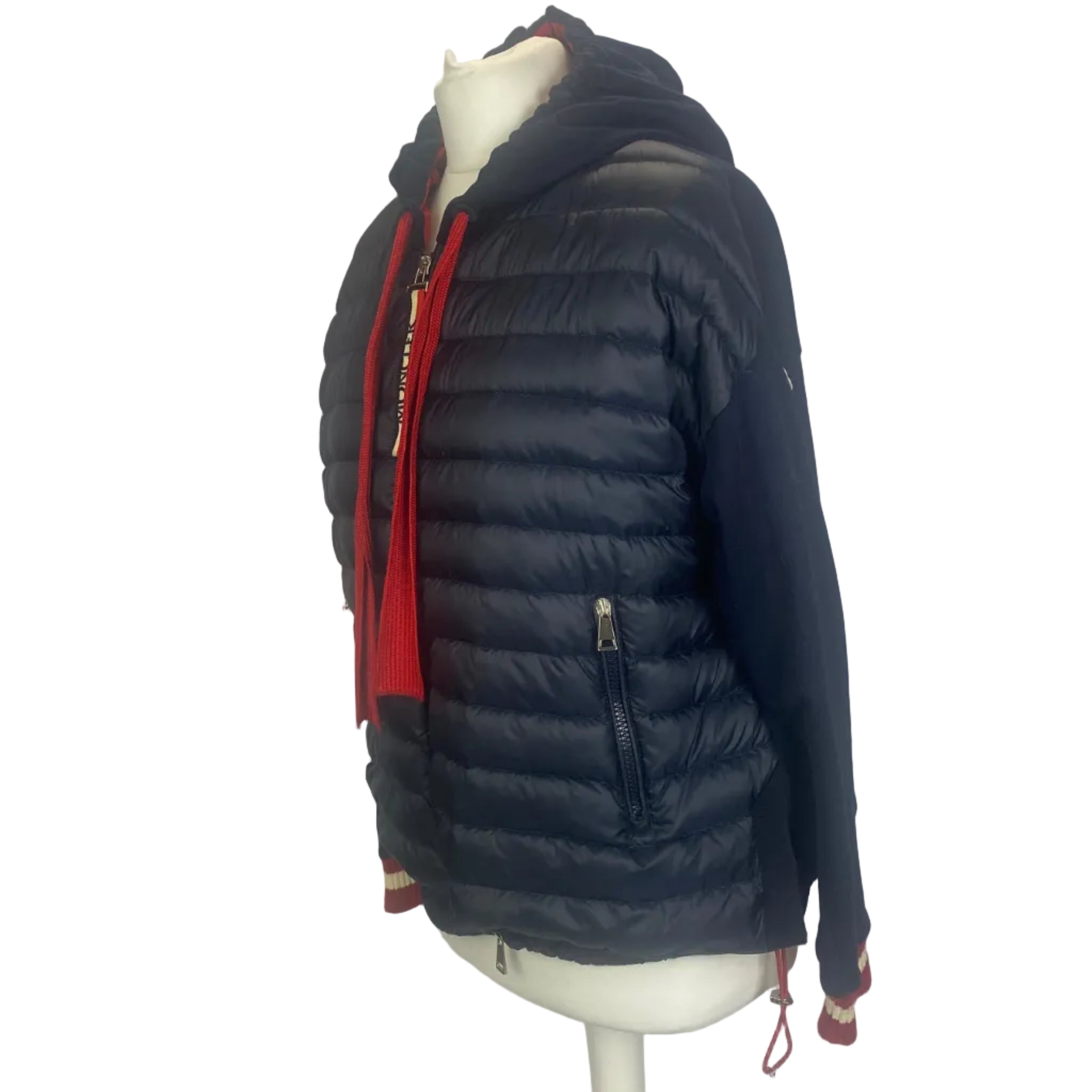 Moncler Navy & Scarlet Lightweight Duvet Maglia Jacket M