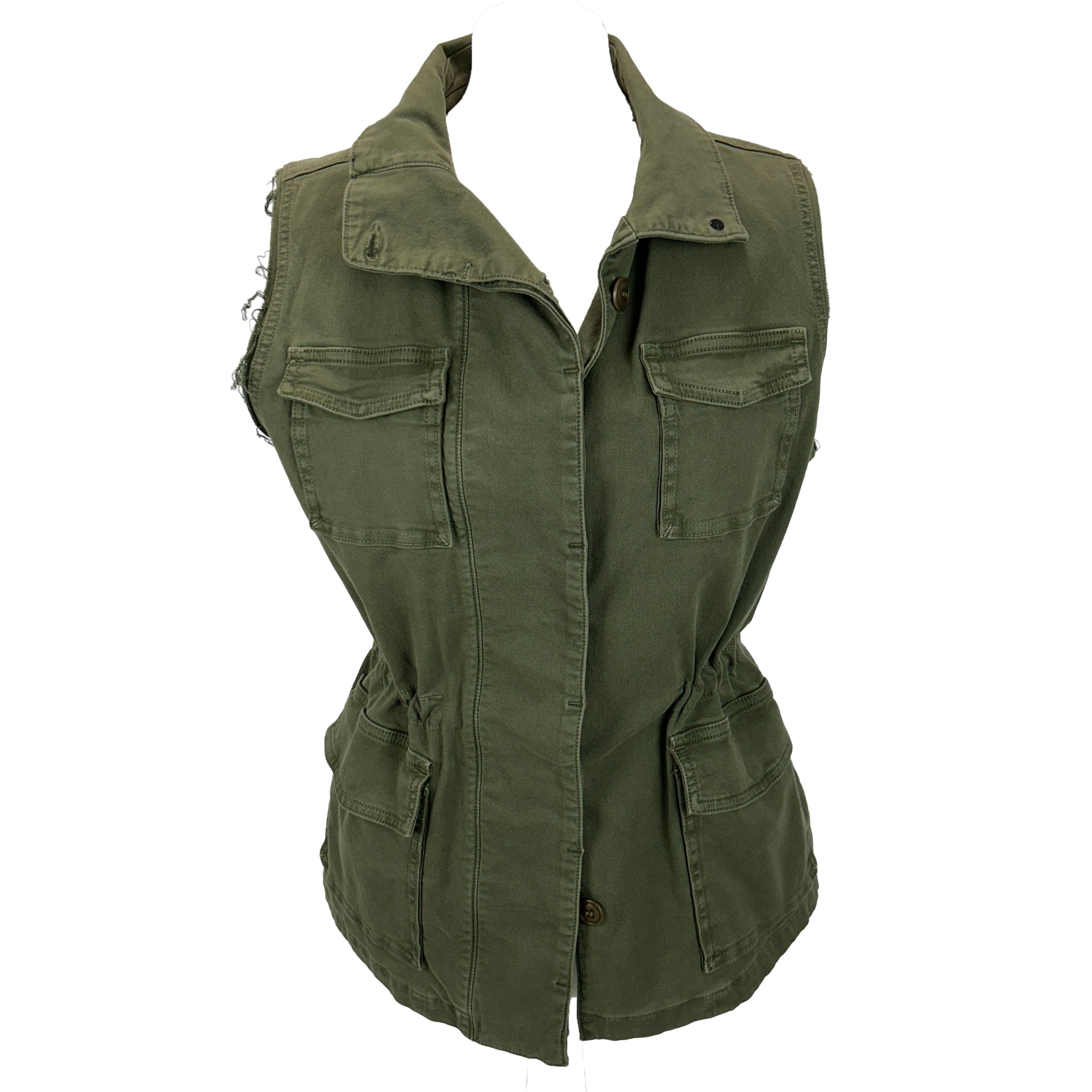 J Brand New Olive Drill Cotton Drawstring Safari Gilet S