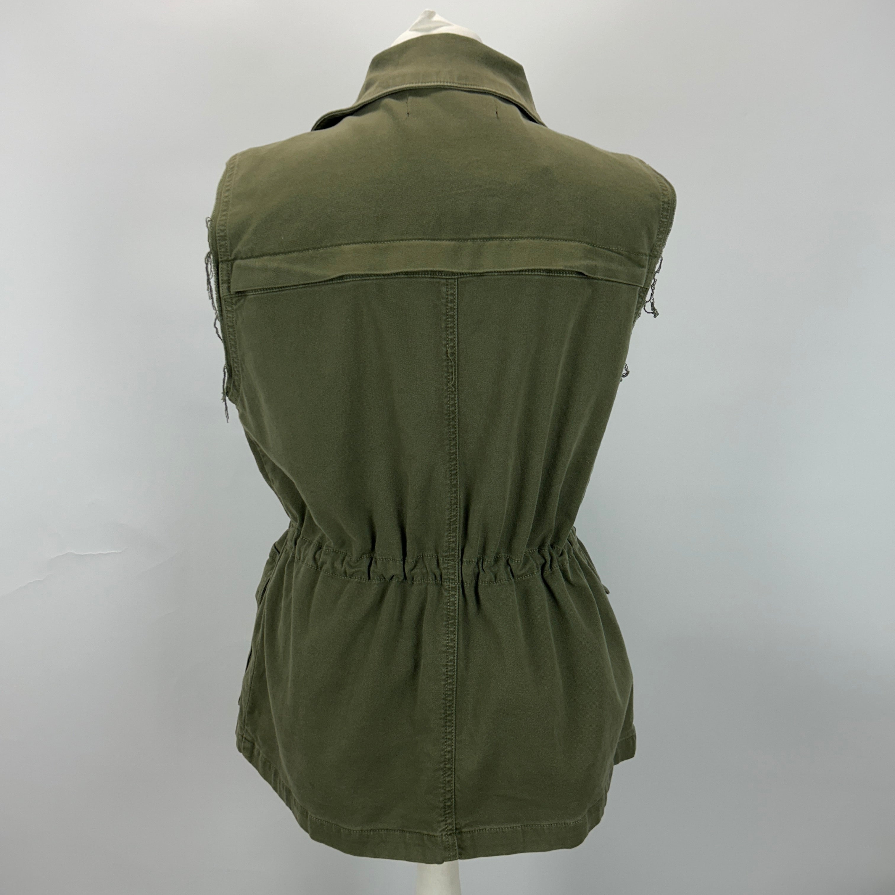 J Brand New Olive Drill Cotton Drawstring Safari Gilet S