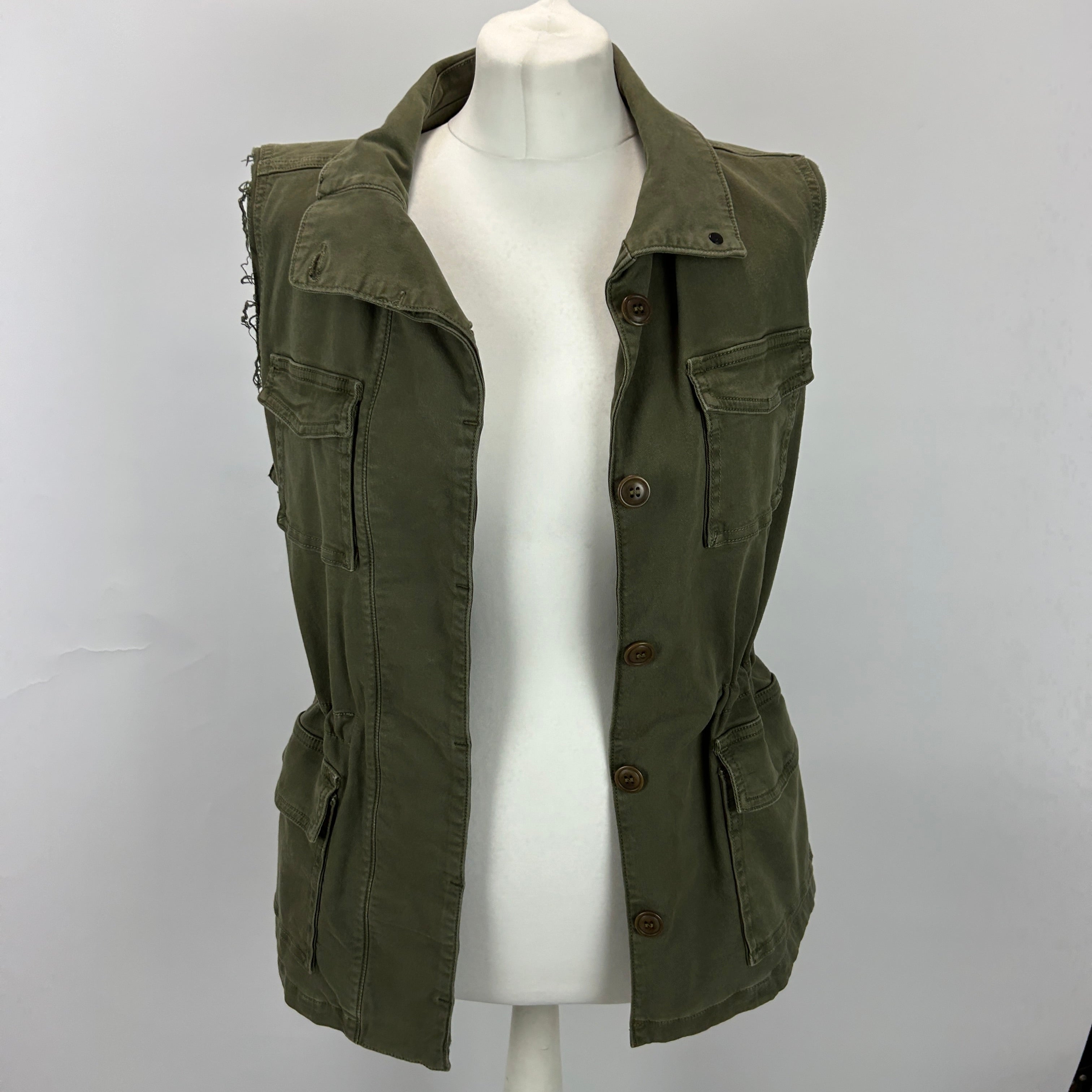 J Brand New Olive Drill Cotton Drawstring Safari Gilet S