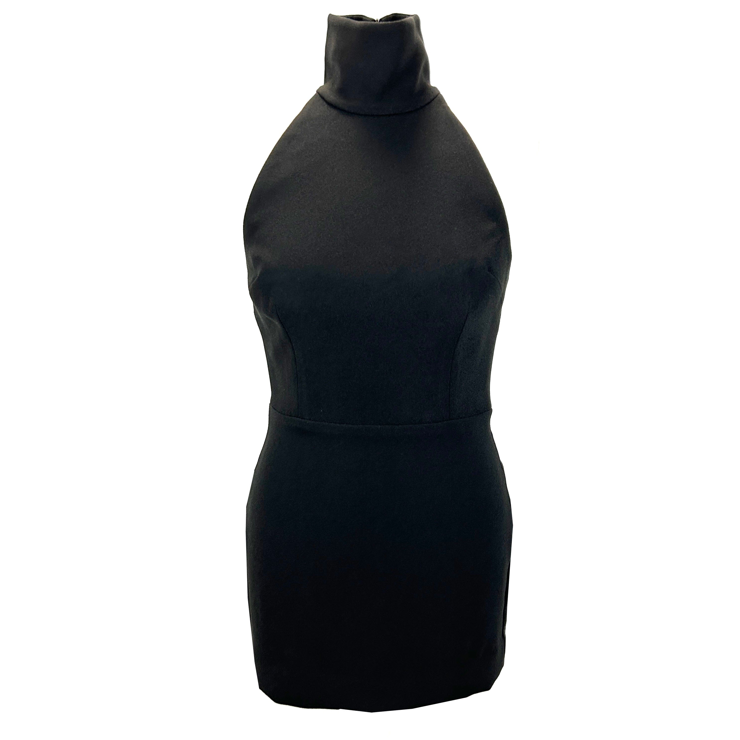 Alex Perry New £828 Black Stretch Crepe Turtleck Minidress S