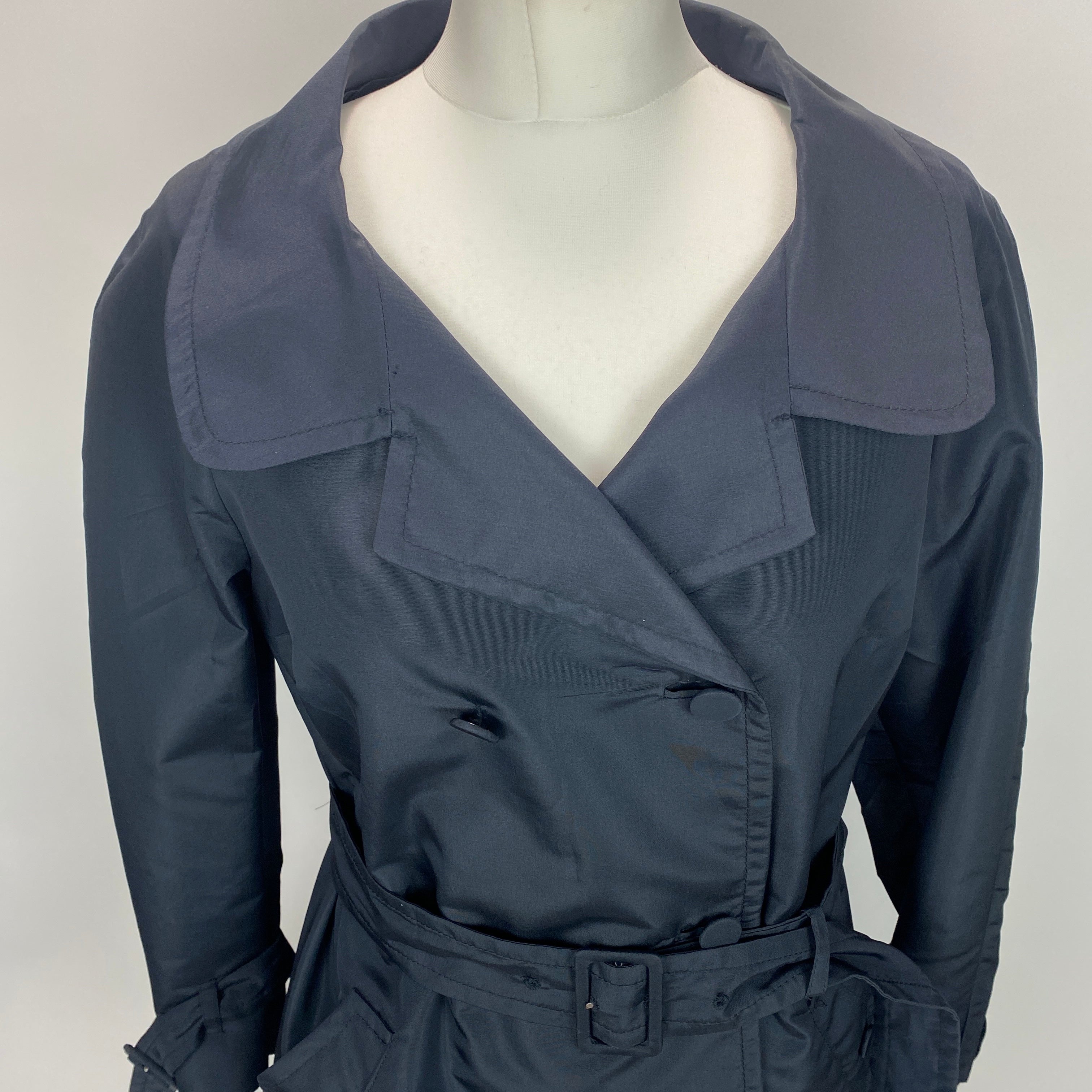 Prada Navy Silk Mix Lightweight Trench Coat M