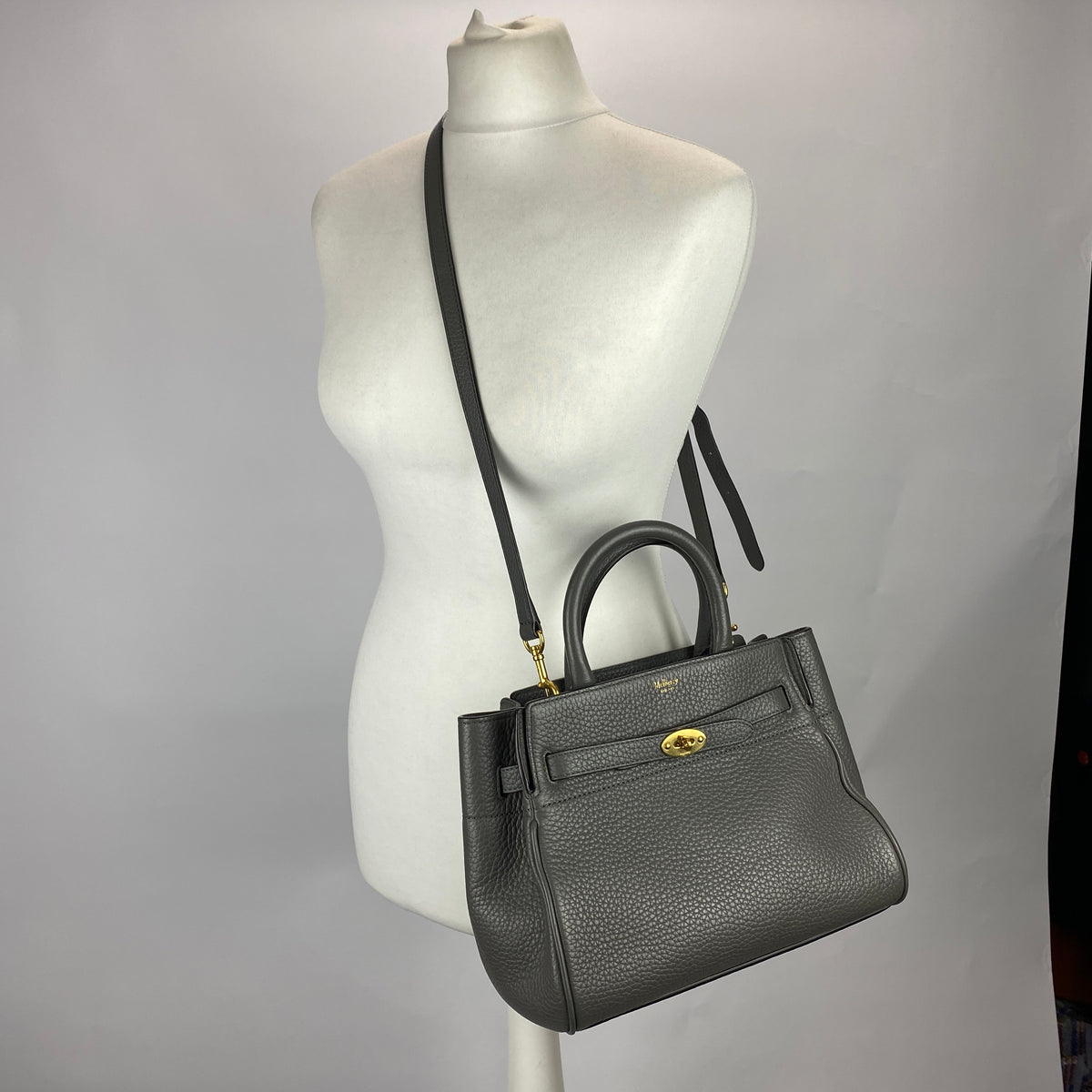 Mulberry £1095 Grey Belted Bayswater Mini Tote Bag
