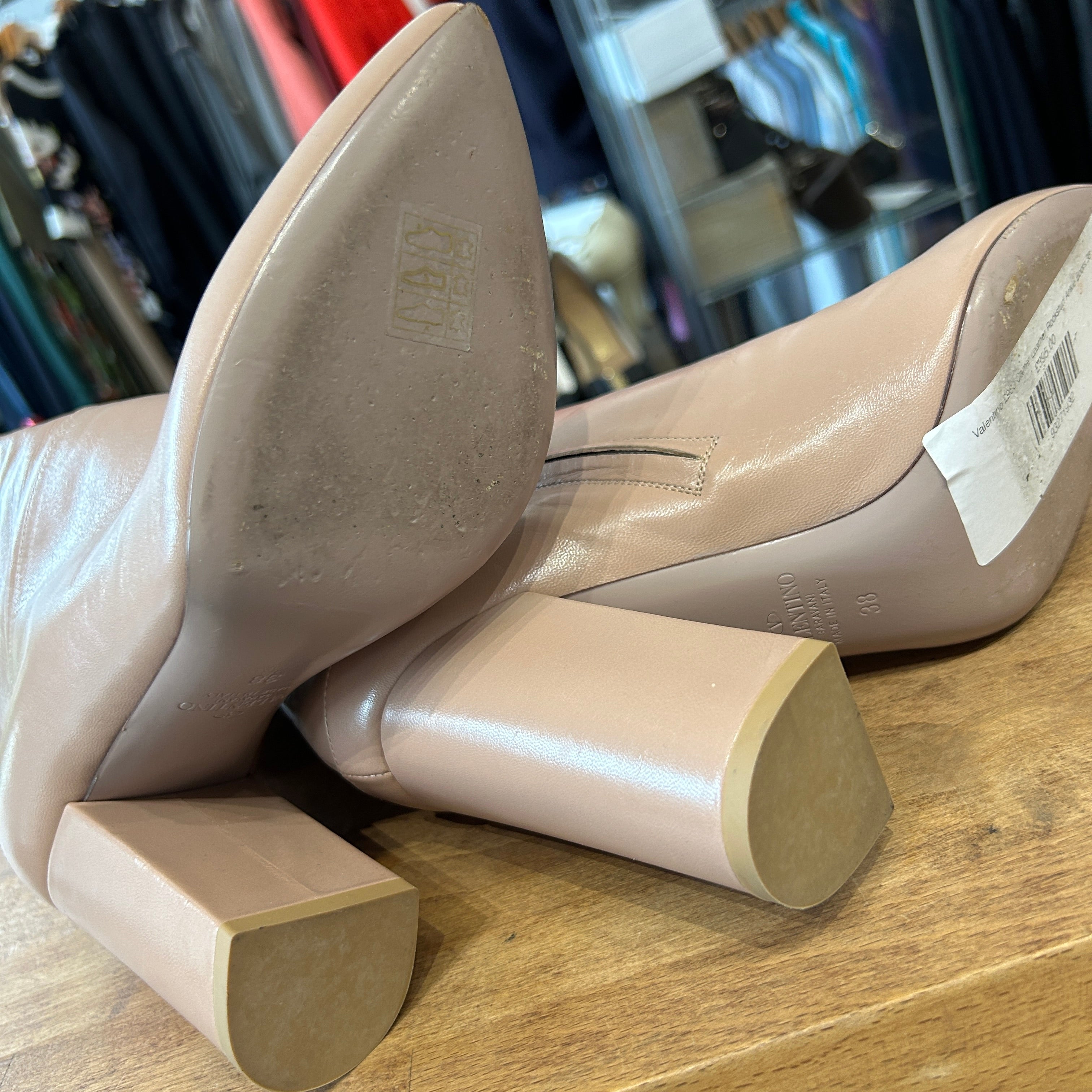 Valentino £980 Camel Leather Rockstud Ankle Boots 38