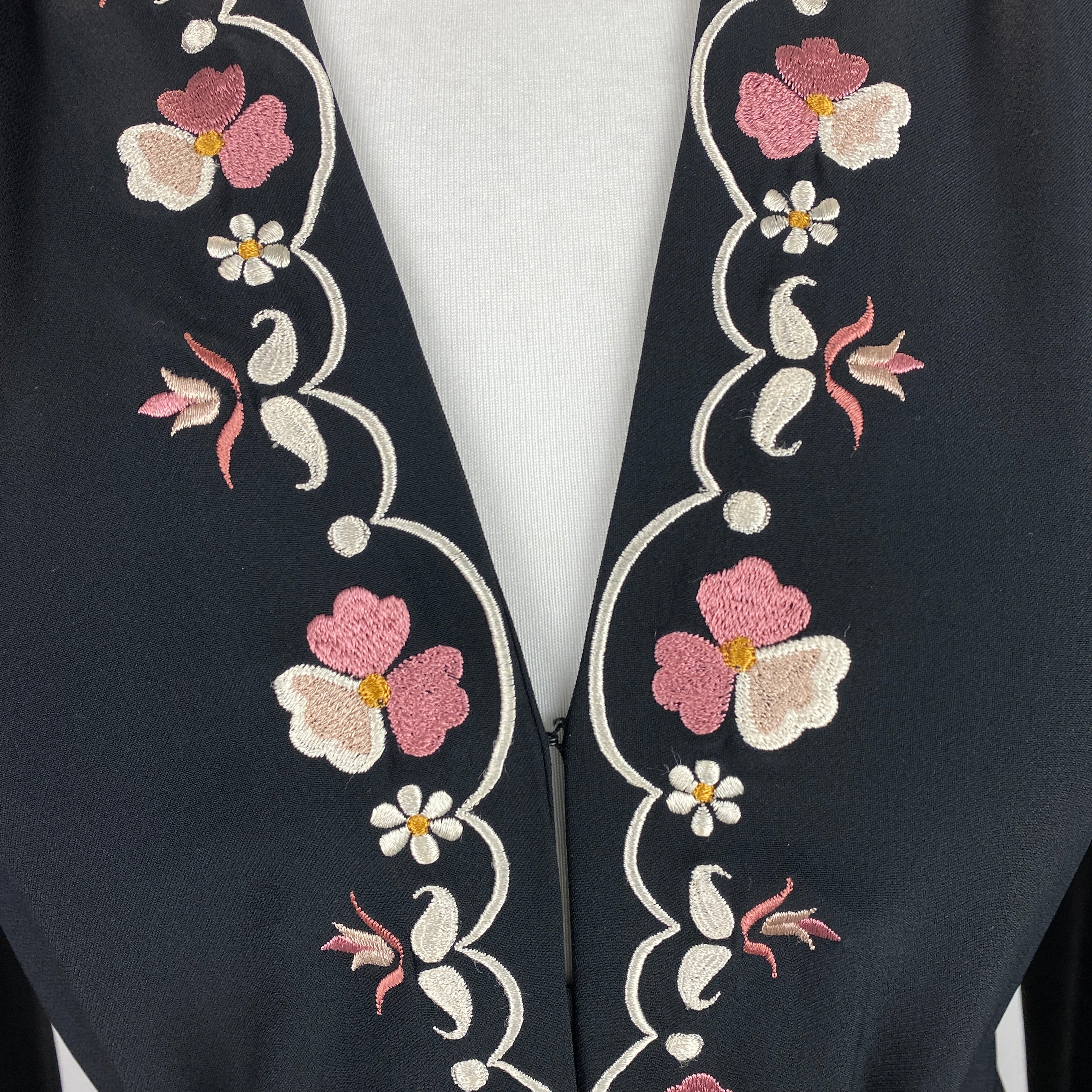 Vilshenko Black Embroidered Crepe Belted Maxi Dress UK10