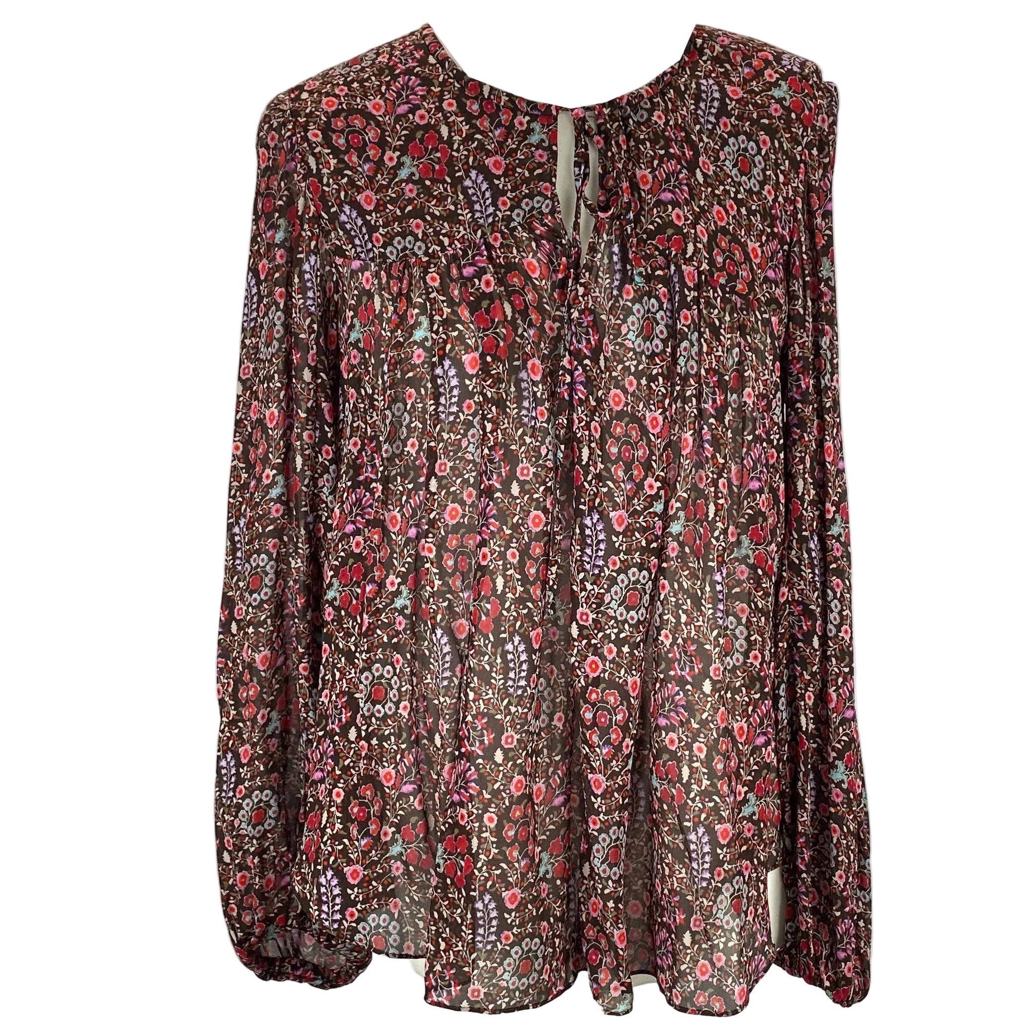 Isabel Marant Etoile Brown & Raspberry Floral Chiffon Blouse S