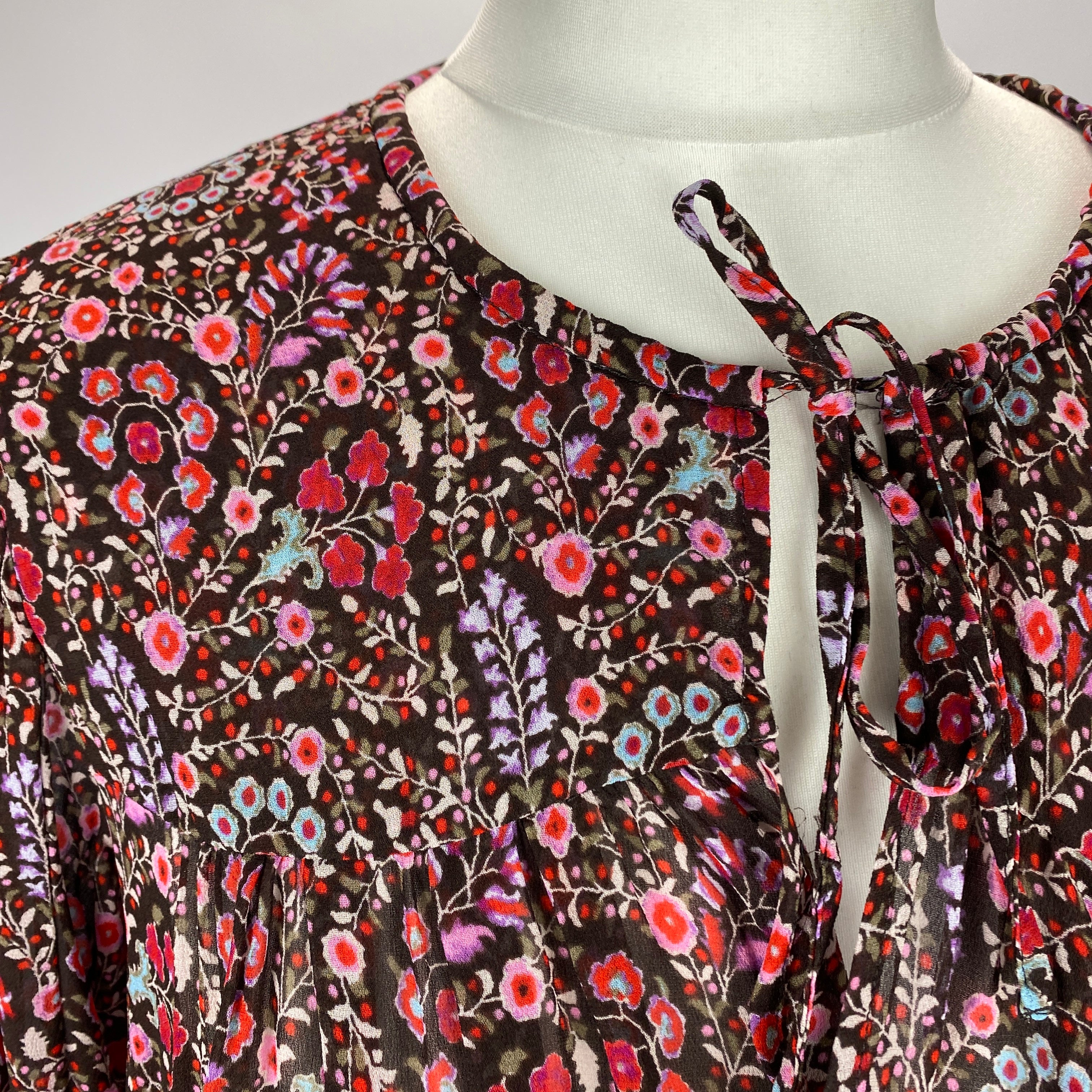 Isabel Marant Etoile Brown & Raspberry Floral Chiffon Blouse S
