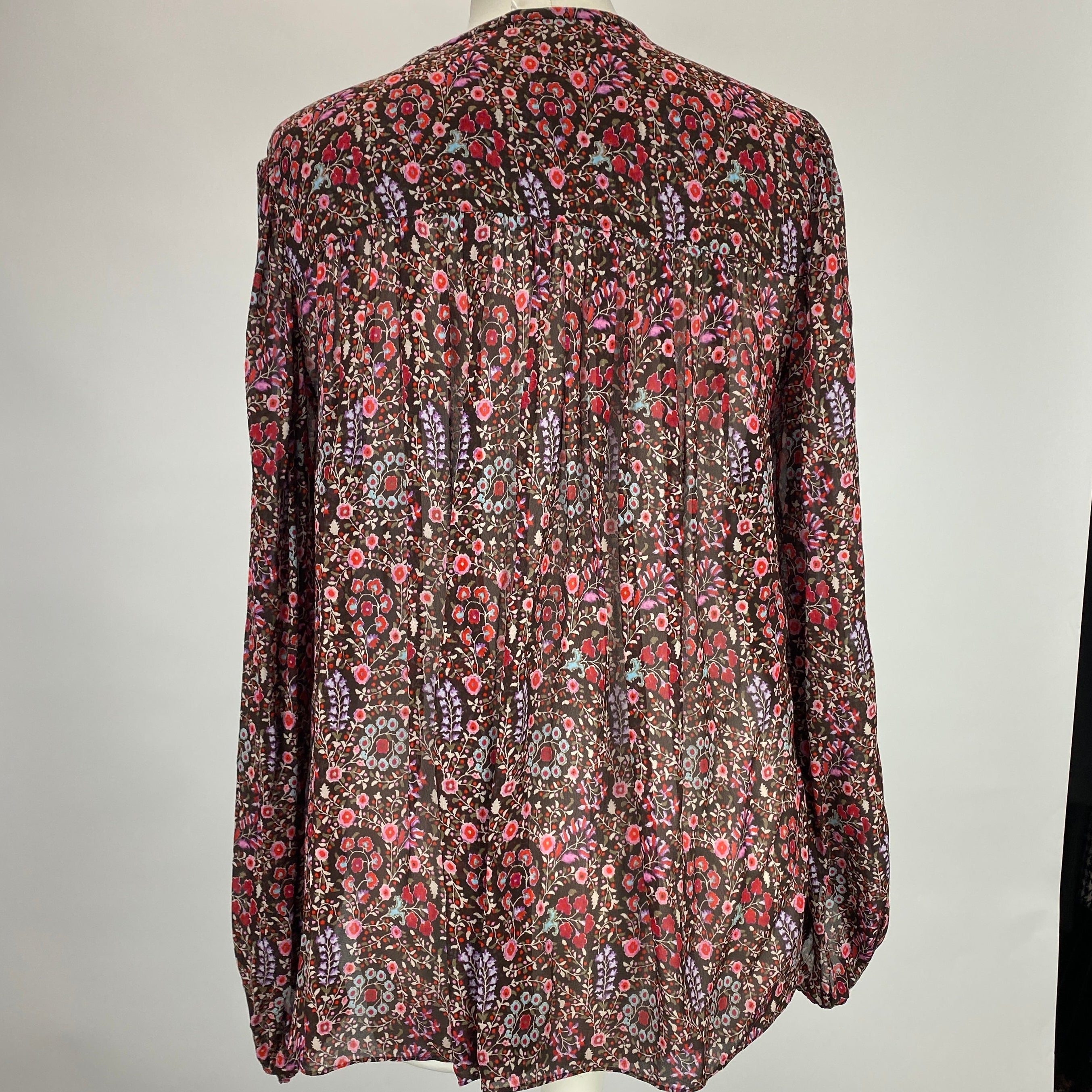 Isabel Marant Etoile Brown & Raspberry Floral Chiffon Blouse S