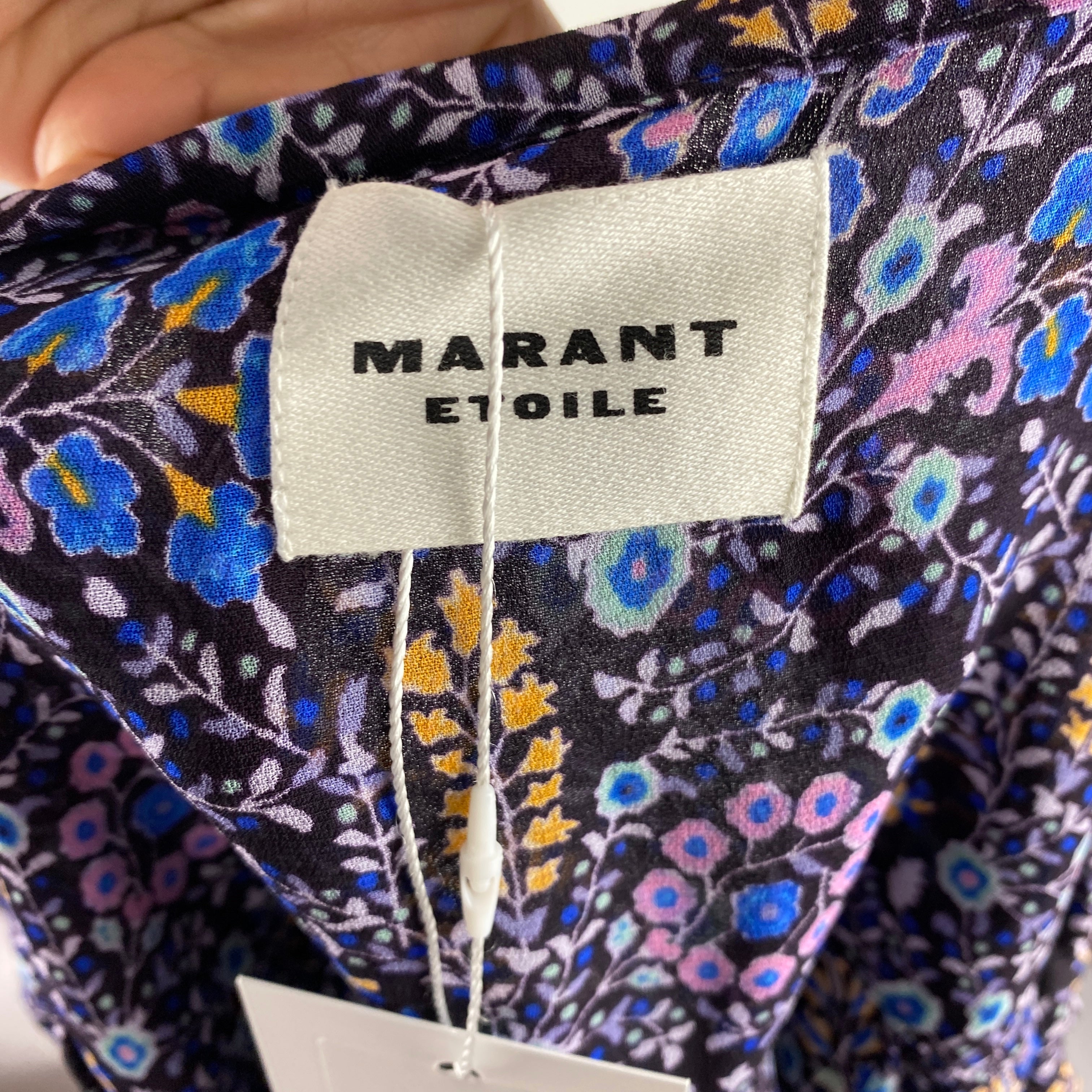 Isabel Marant Etoile Navy & Aqua Floral Chiffon Blouse S