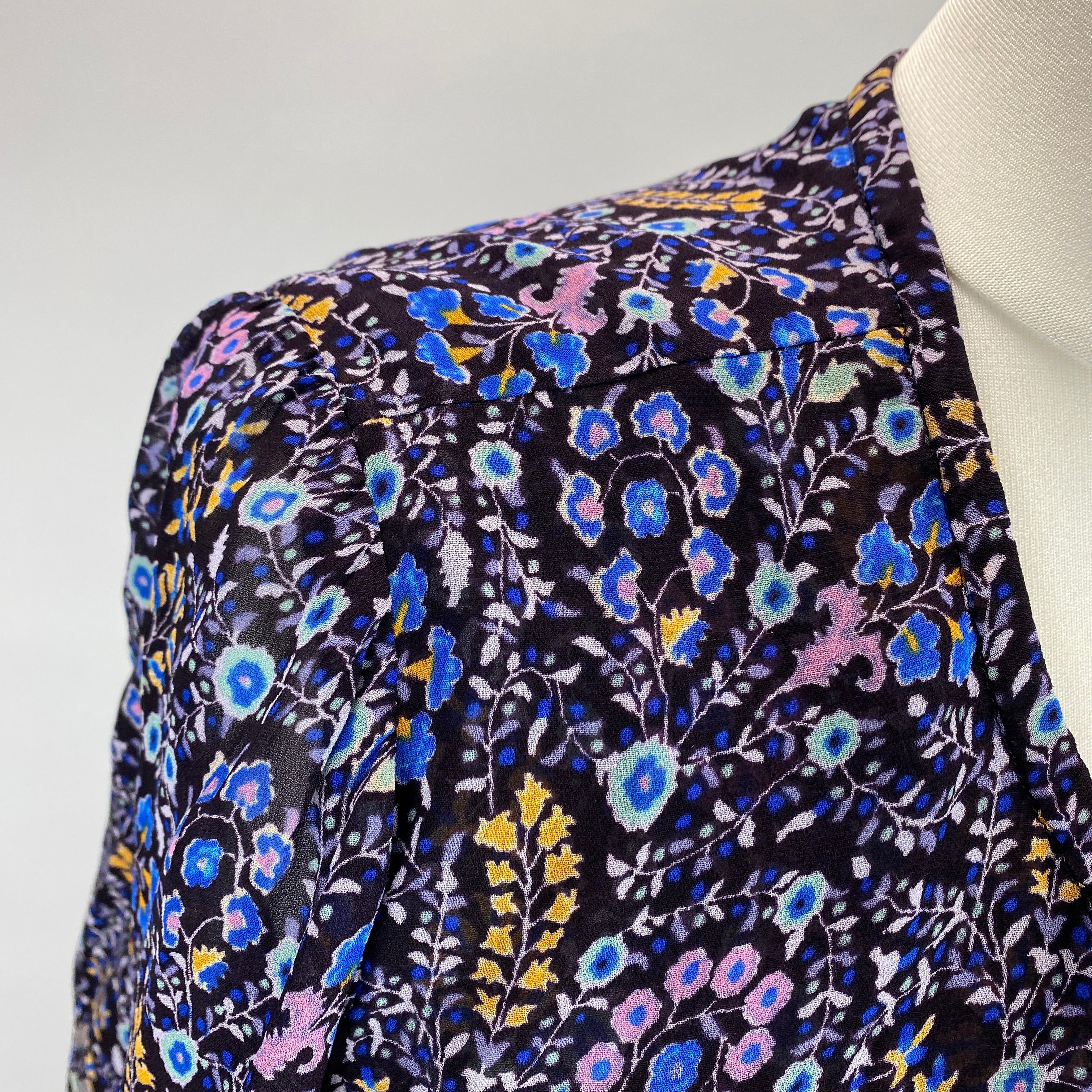 Isabel Marant Etoile Navy & Aqua Floral Chiffon Blouse S