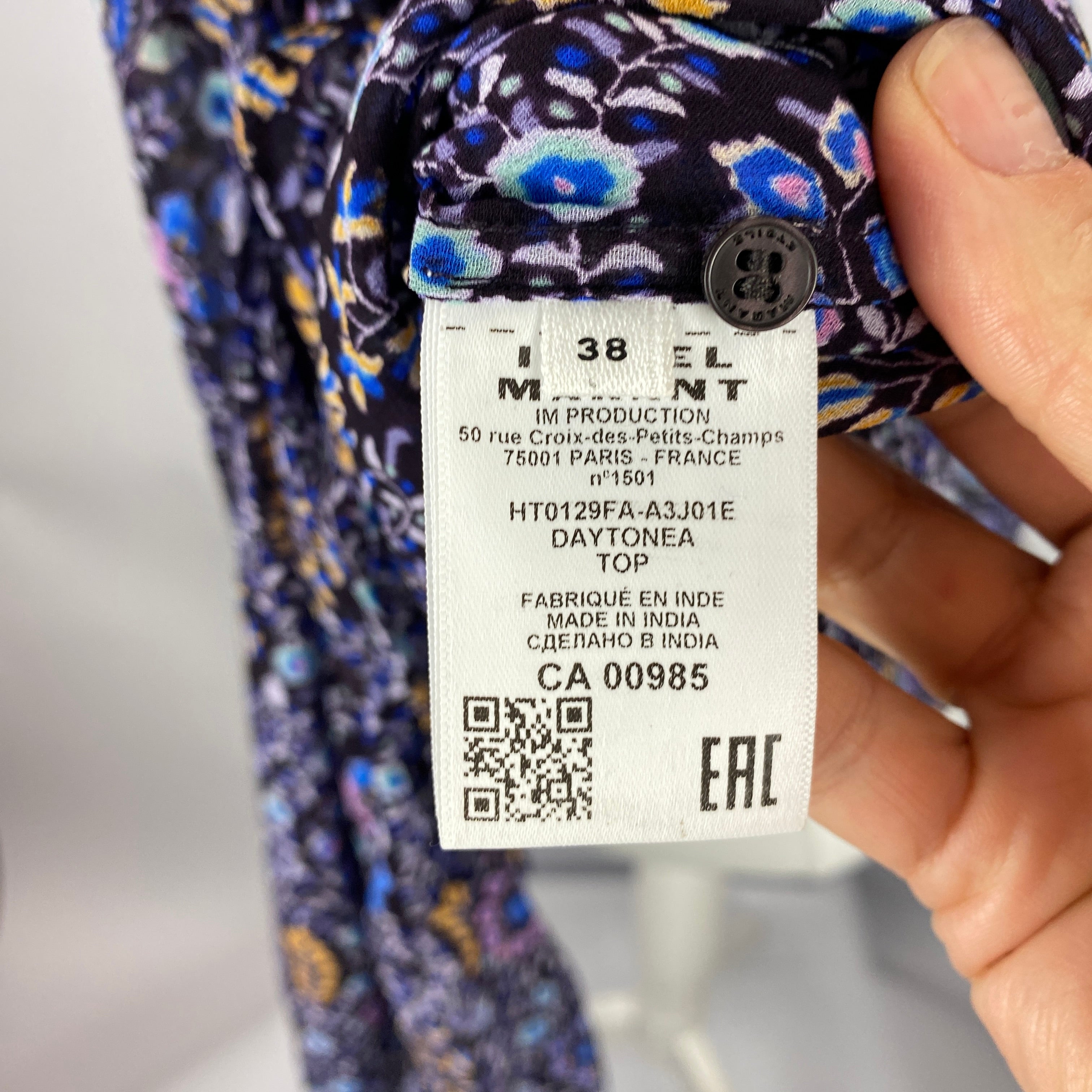 Isabel Marant Etoile Navy & Aqua Floral Chiffon Blouse S