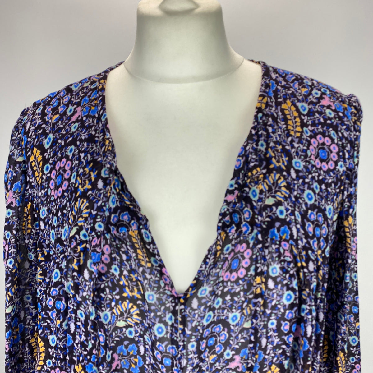 Isabel Marant Etoile Navy & Aqua Floral Chiffon Blouse S