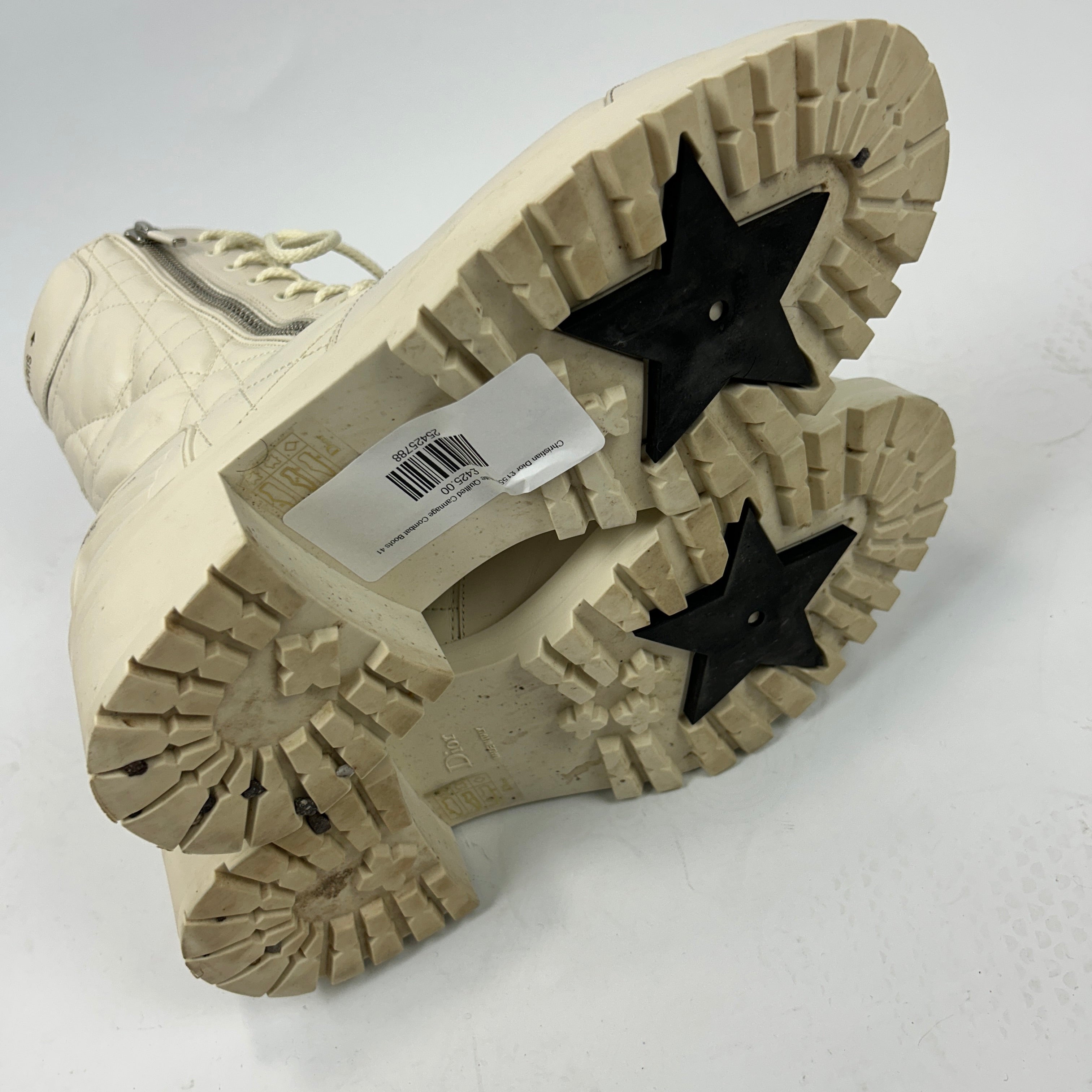 Christian Dior £1550 White Quilted Cannage Combat Boots 41