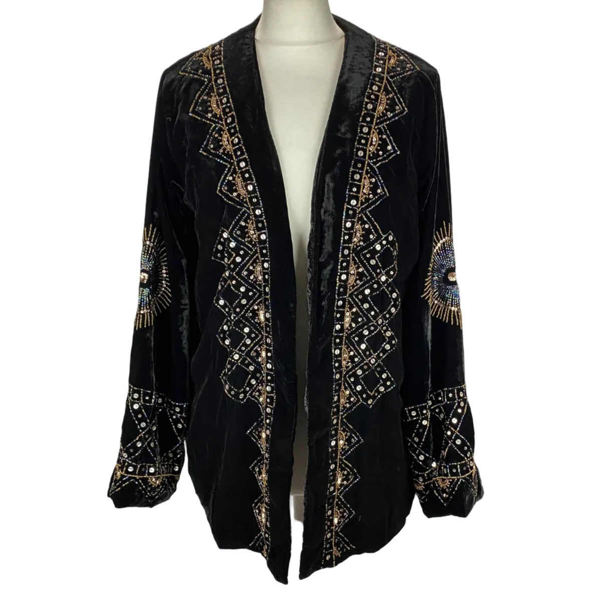 Antik Batik New £525 Black Embellished Velvet Belted Jacket M