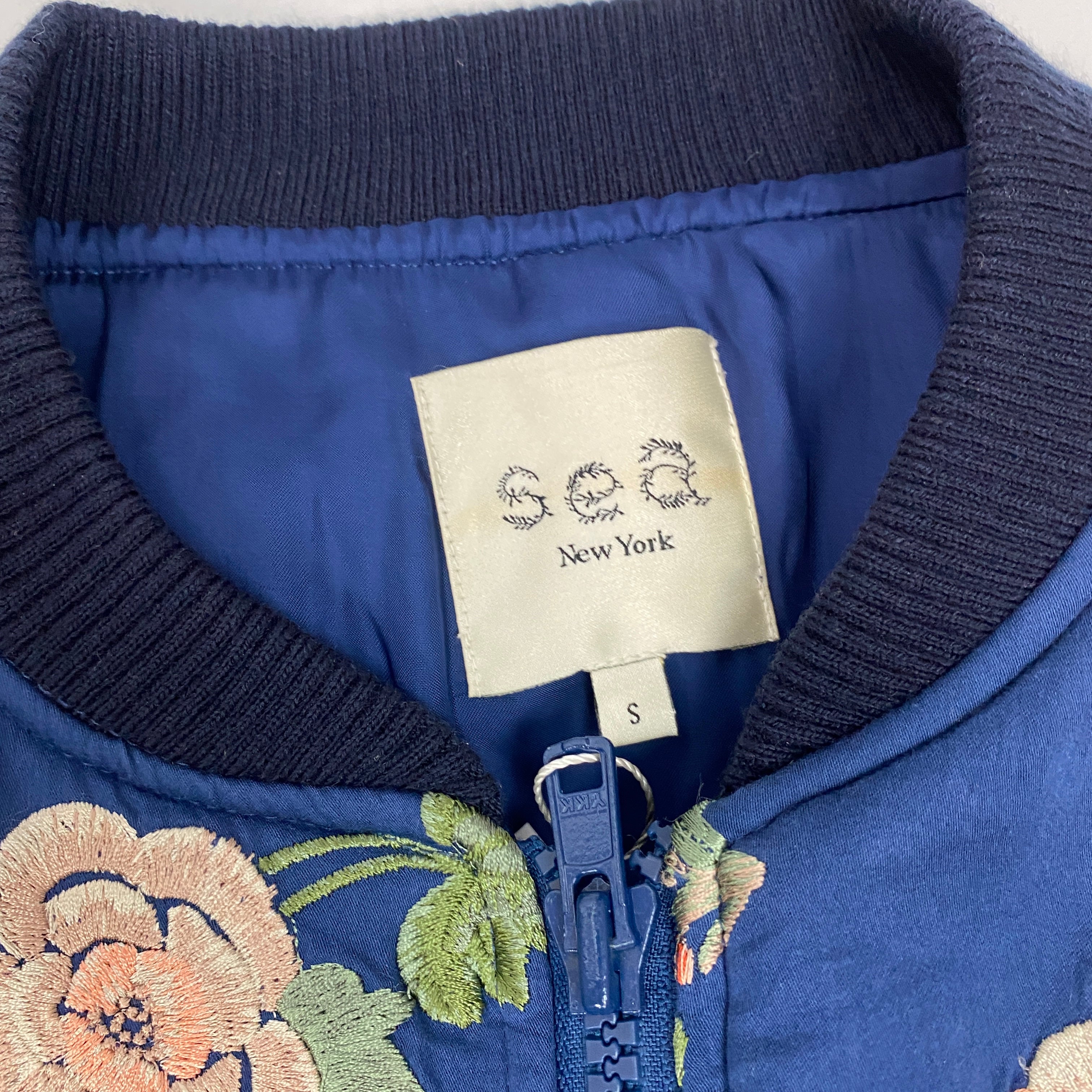 Sea New York $650 Blue Embroidered Julian Bomber Jacket S/M