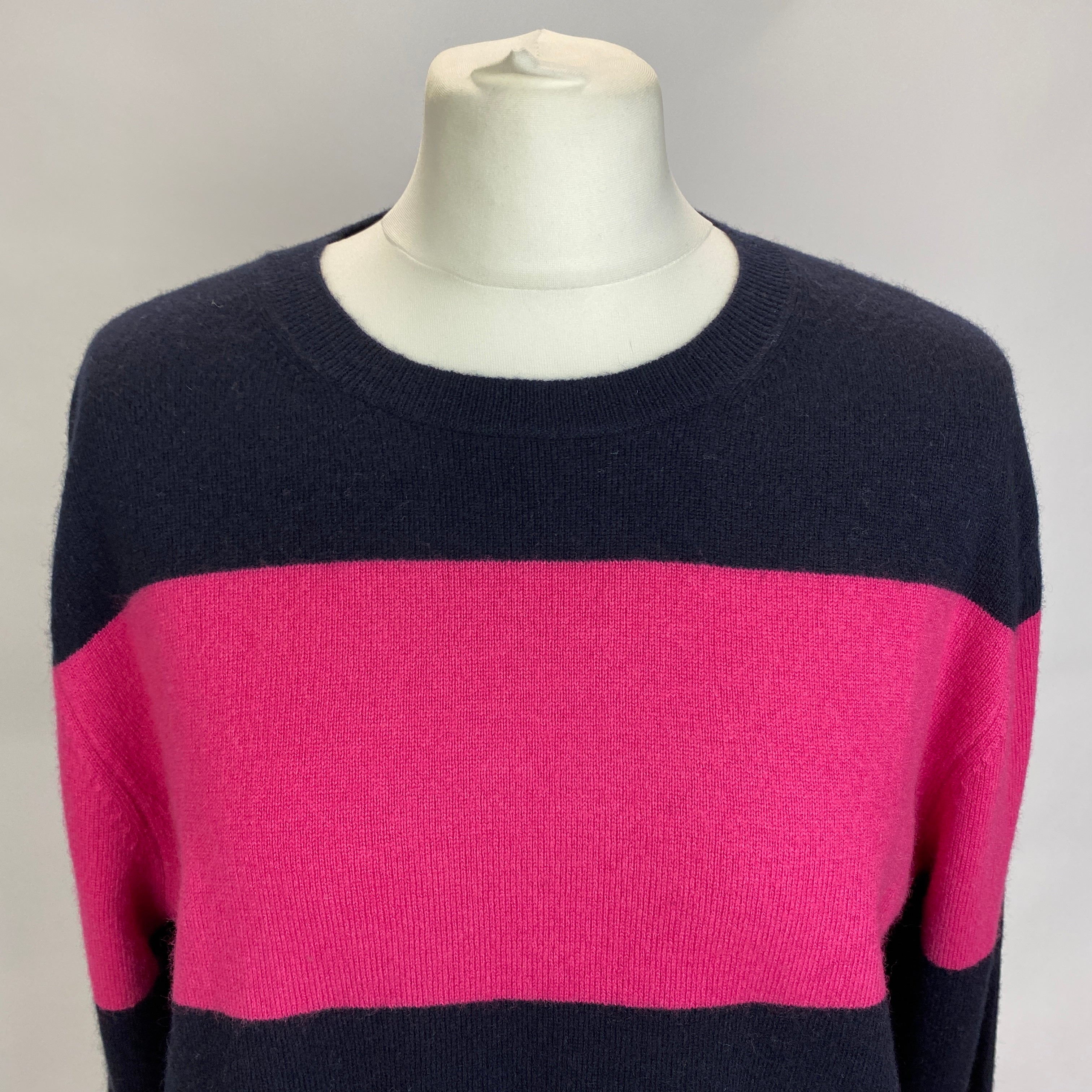 Chinti & Parker Navy & Fuchsia Stripe Cashmere Mix Sweater L