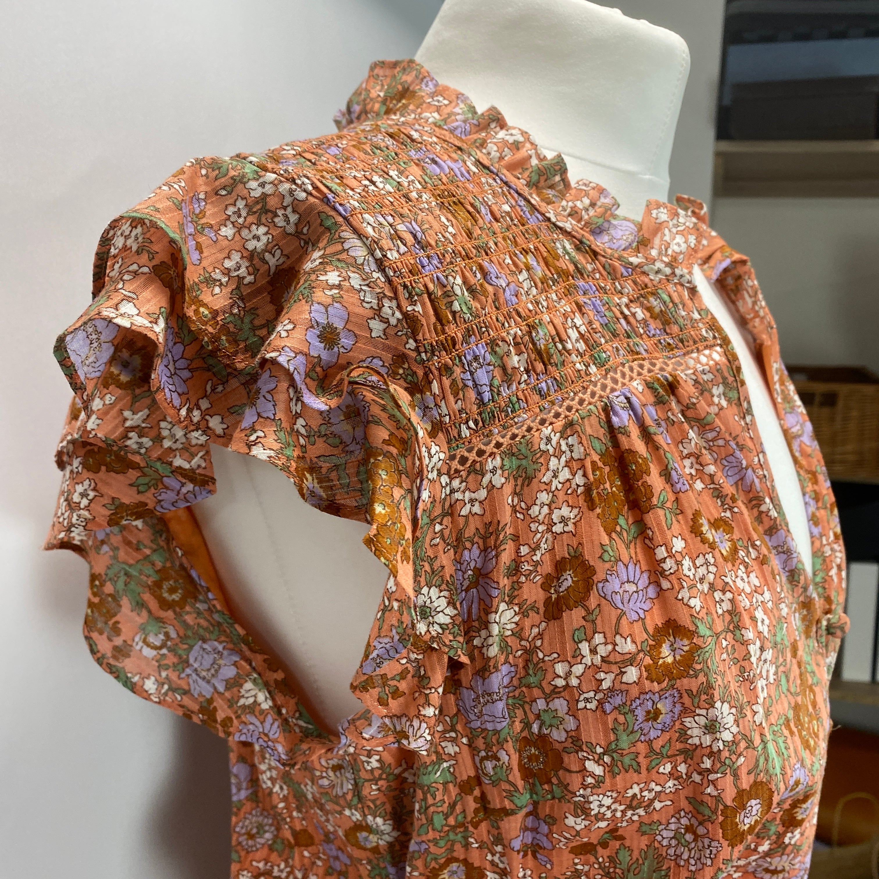 Veronica Beard Salmon Floral Button Down Maxi Dress M